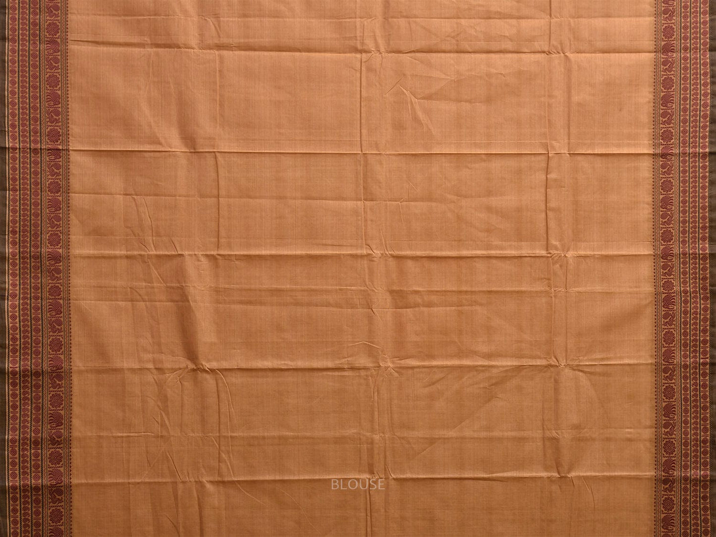 Fawn Kanchipuram Cotton Saree with Strips Pallu and Border Design k0869