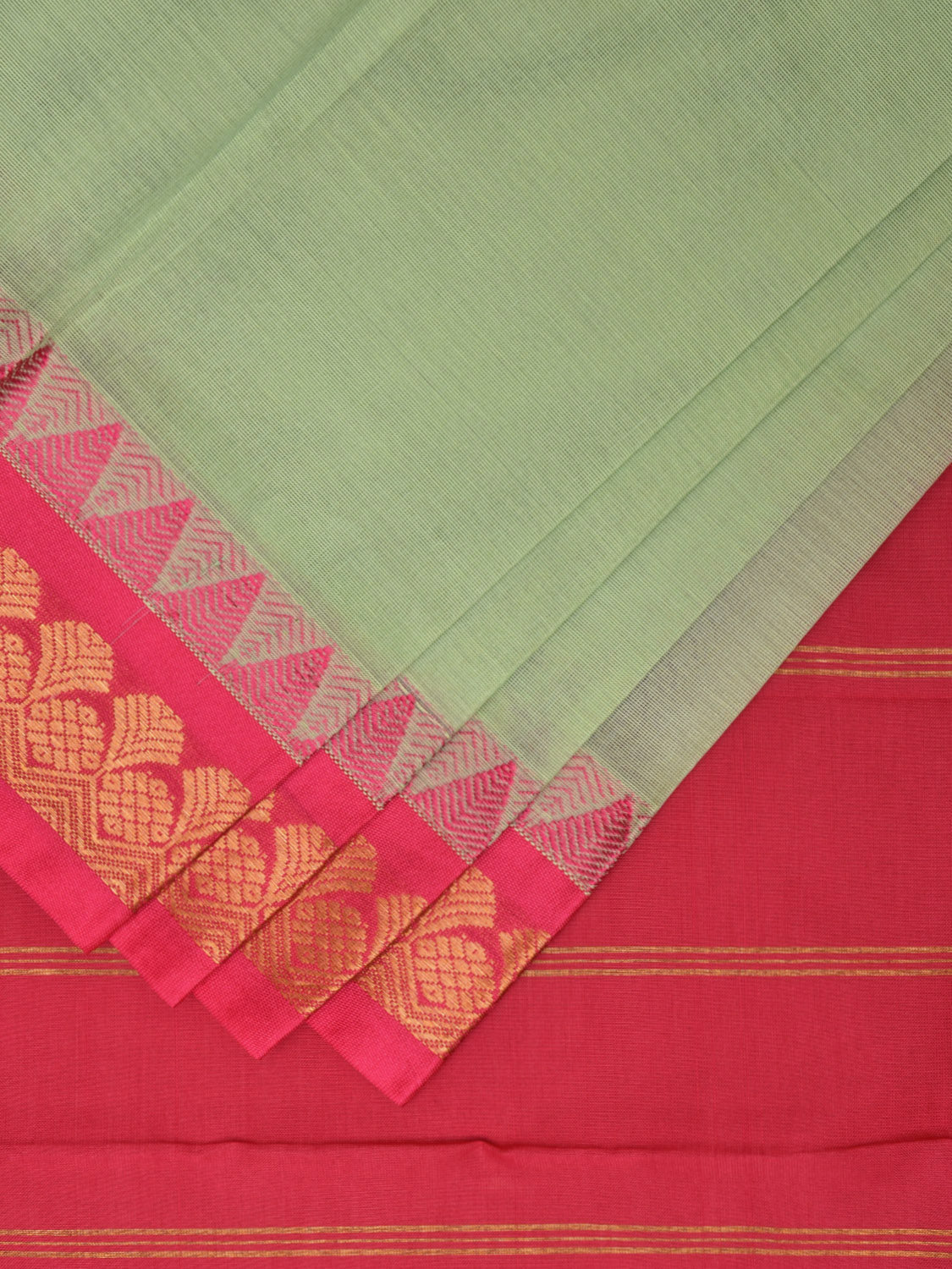 Sea Green and Pink Gadwal Cotton Plain Saree with Strips Pallu and Border Design No Blouse g0394