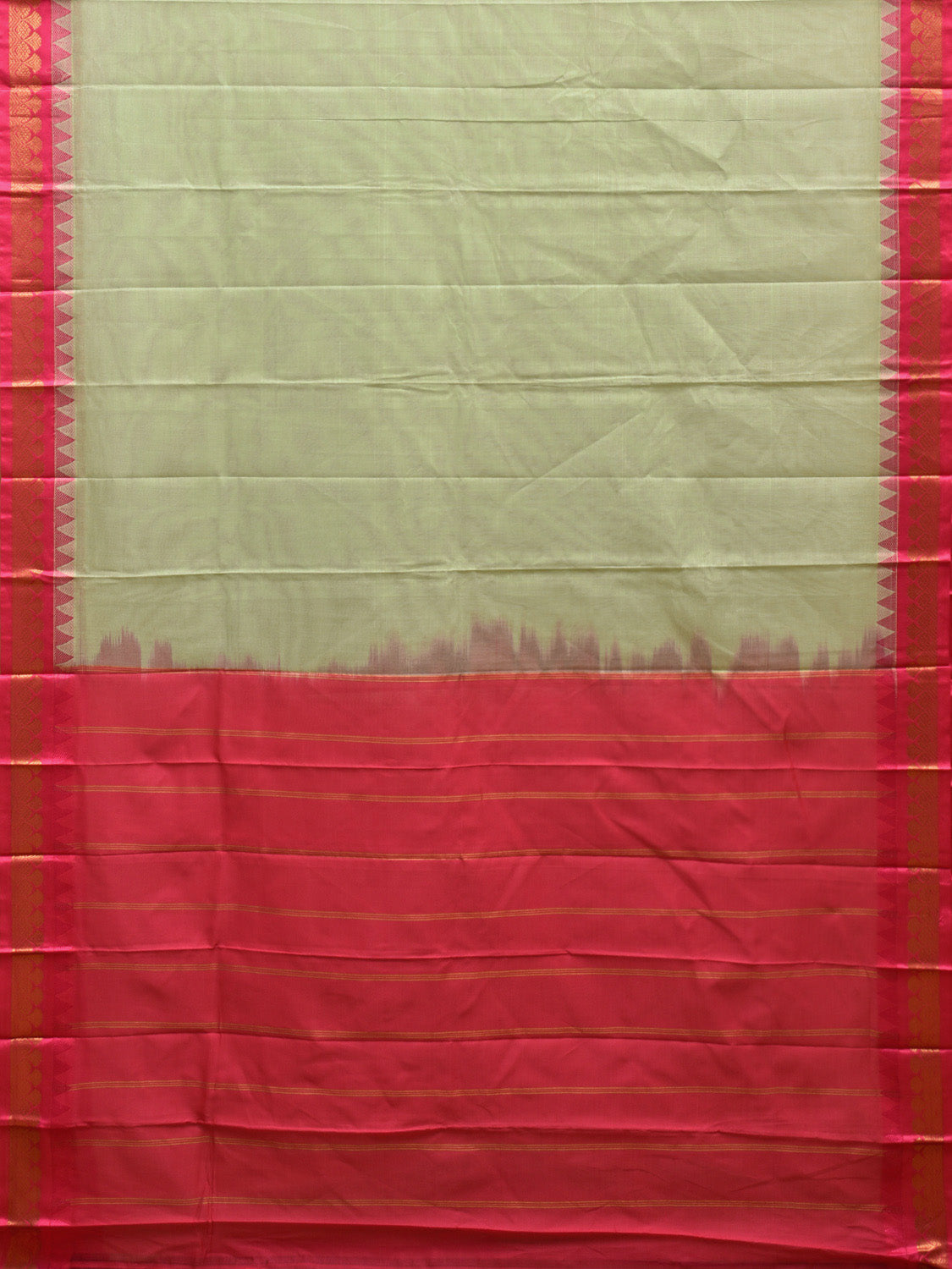 Sea Green and Pink Gadwal Cotton Plain Saree with Strips Pallu and Border Design No Blouse g0394