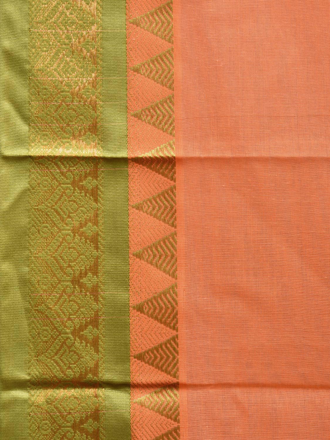 Peach and Green Gadwal Cotton Plain Saree with Strips Pallu and Border Design No Blouse g0399