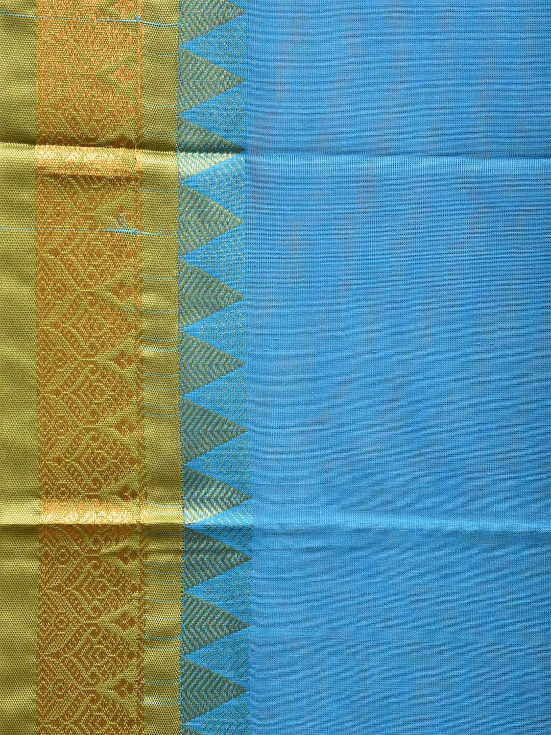 Blue and Green Gadwal Cotton Plain Saree with Strips Pallu and Border Design No Blouse g0400
