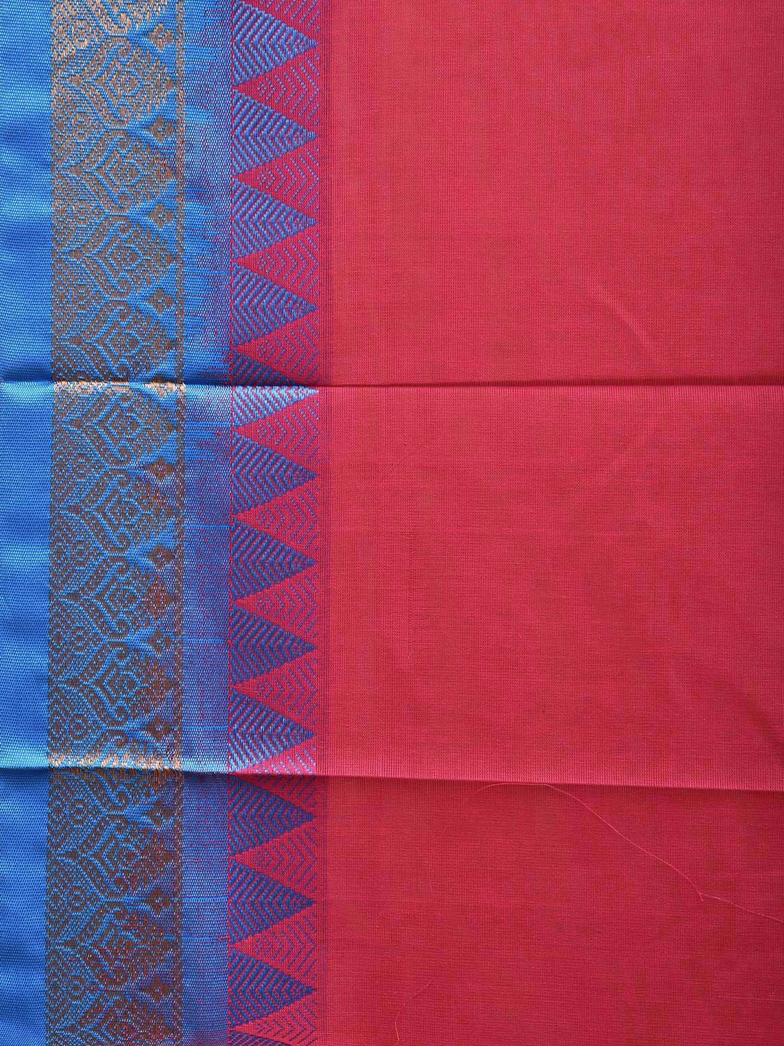 Pink and Blue Gadwal Cotton Plain Saree with Strips Pallu and Border Design No Blouse g0401