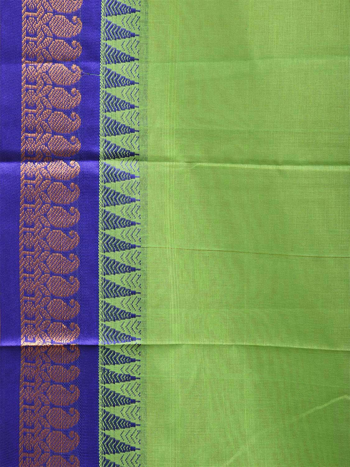 Green and Dark Blue Gadwal Cotton Plain Saree with Strips Pallu and Border Design No Blouse g0403