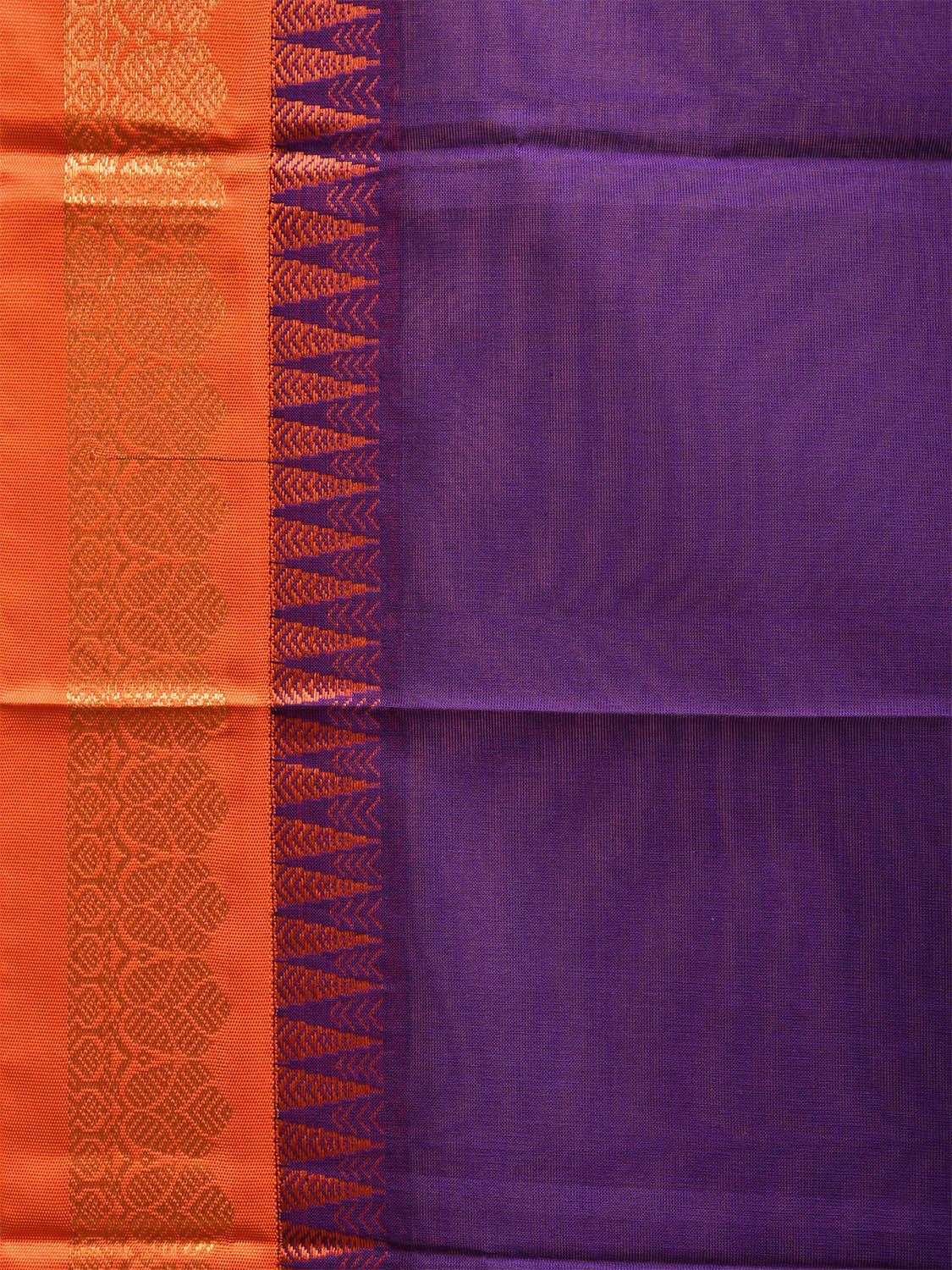 Indigo and Orange Gadwal Cotton Plain Saree with Strips Pallu and Border Design No Blouse g0405