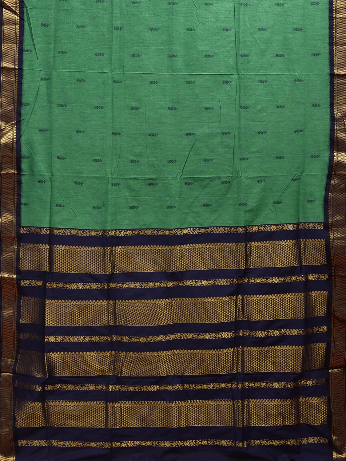 Turquoise and Navy Gadwal Cotton Saree with Pallu and Border Design g0412