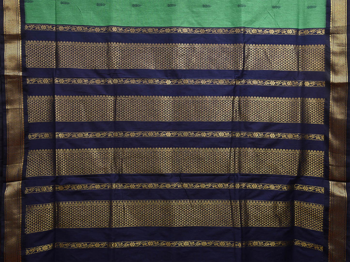 Turquoise and Navy Gadwal Cotton Saree with Pallu and Border Design g0412