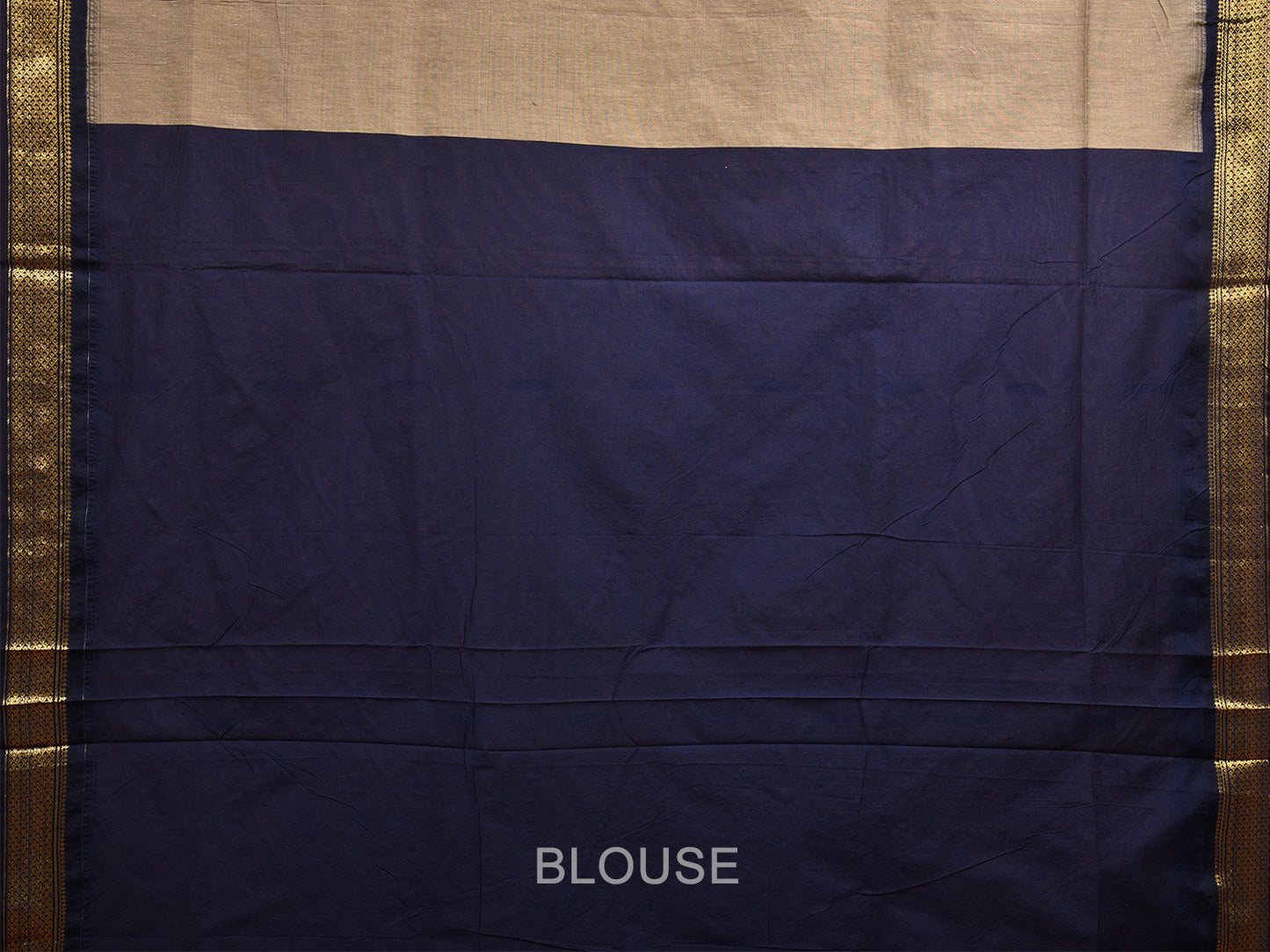 Light Grey and Navy Gadwal Cotton Saree with Pallu and Border Design g0416