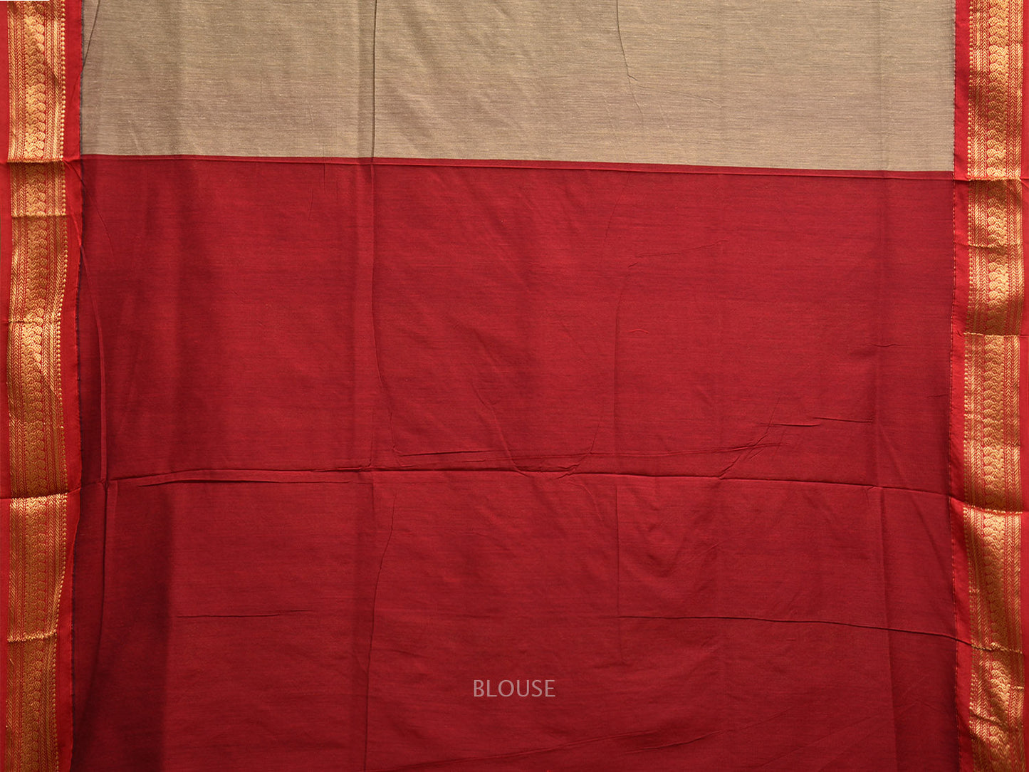 Khaki and Red Gadwal Cotton Saree with Body Buta and Pallu Design g0452