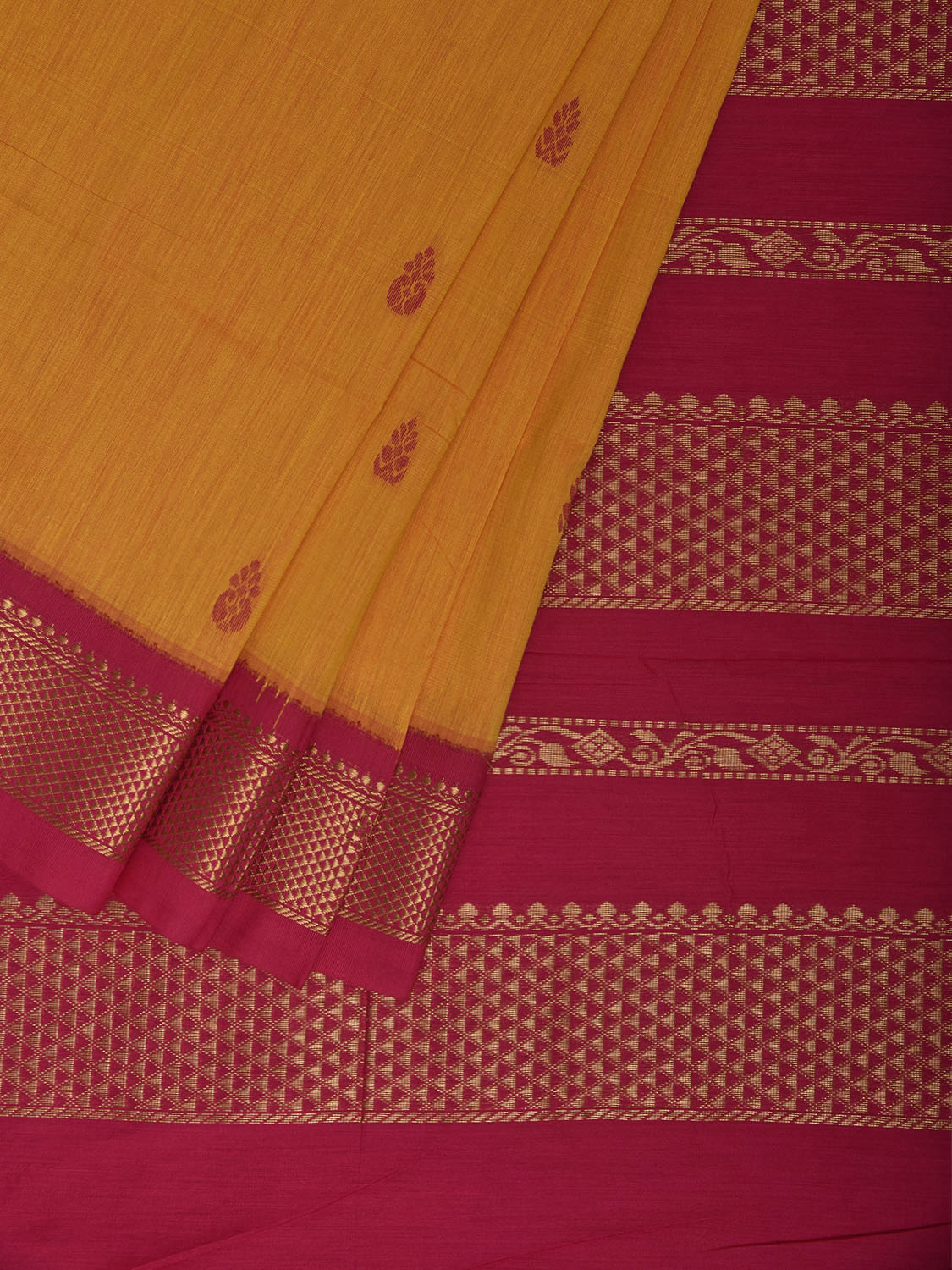 Yellow and Pink Gadwal Cotton Viscose Saree with Strips Pallu Design g0478