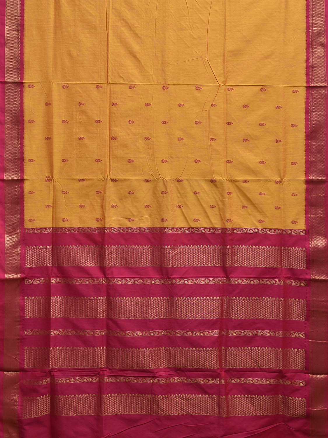 Yellow and Pink Gadwal Cotton Viscose Saree with Strips Pallu Design g0478