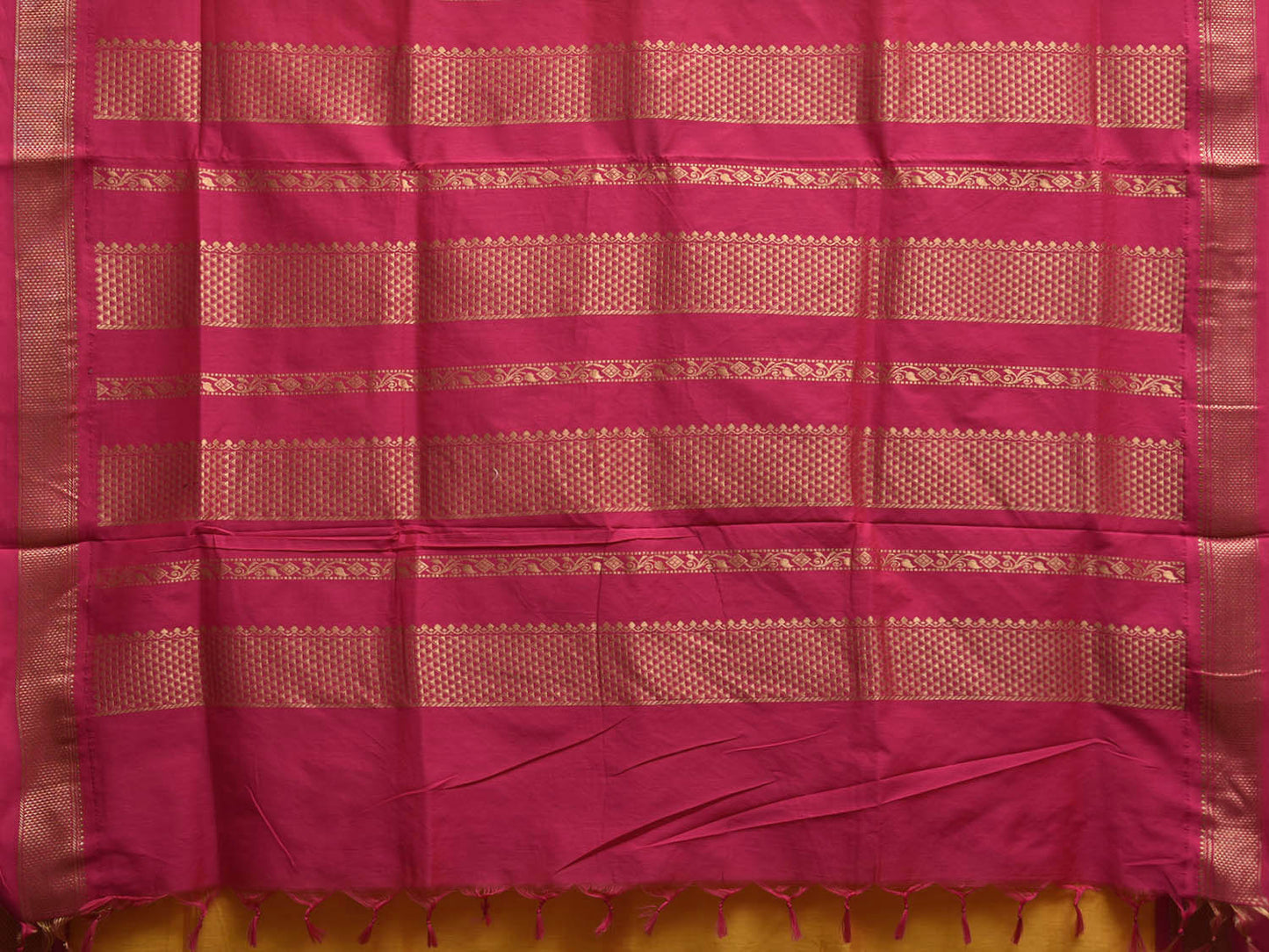 Yellow and Pink Gadwal Cotton Viscose Saree with Strips Pallu Design g0478