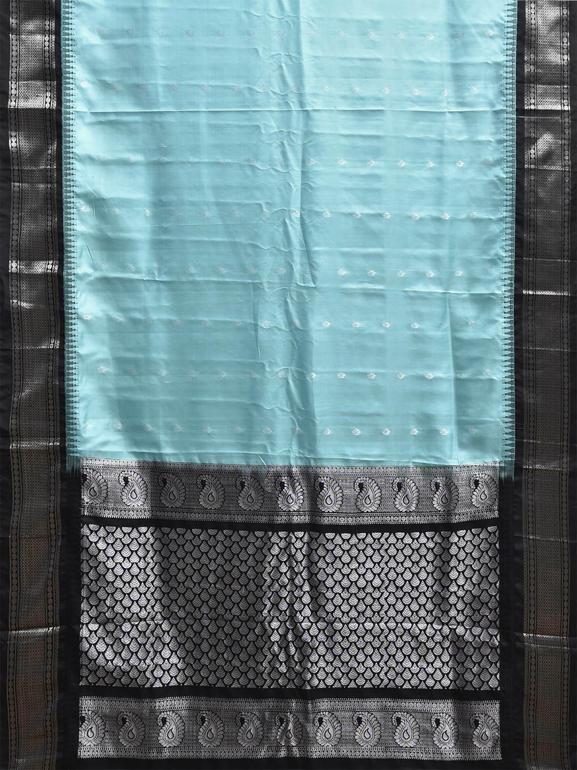 Sky Blue and Black Gadwal Silk Saree with Border and Mango Pallu Design g0481