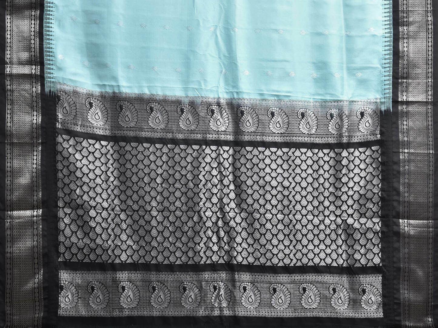 Sky Blue and Black Gadwal Silk Saree with Border and Mango Pallu Design g0481