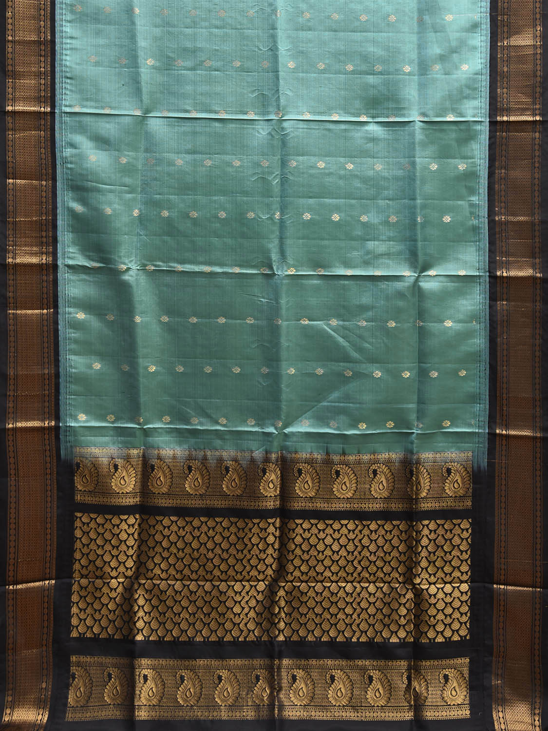 Sea Blue and Black Gadwal Silk Saree with Border and Mango Pallu Design g0486