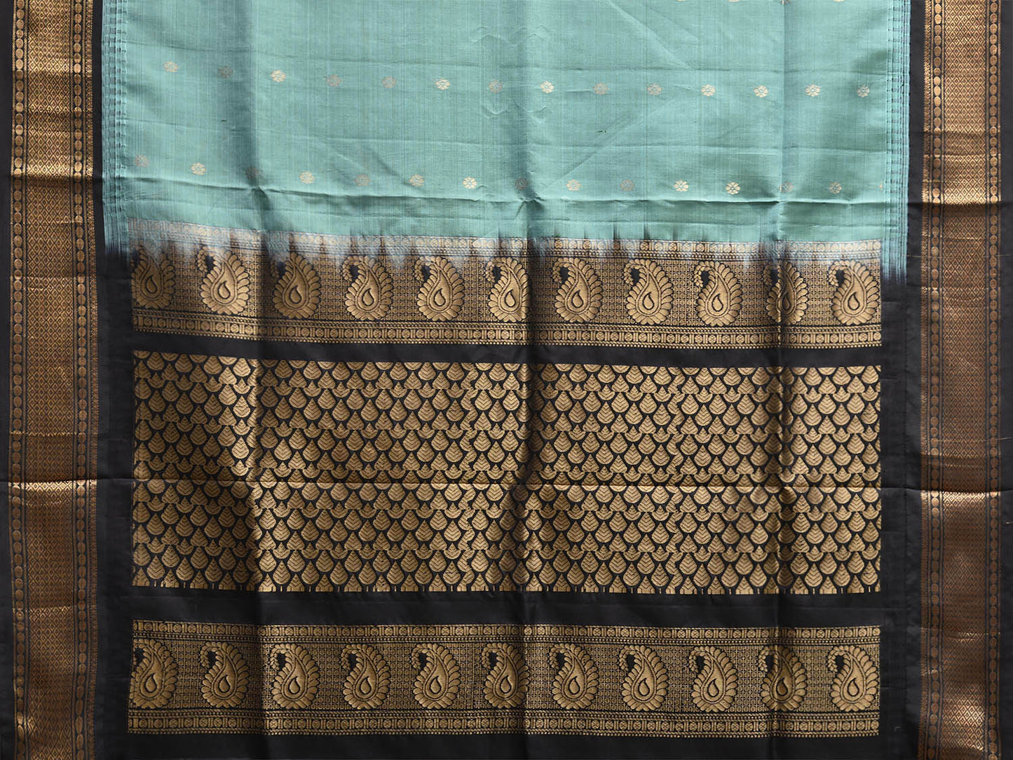 Sea Blue and Black Gadwal Silk Saree with Border and Mango Pallu Design g0486