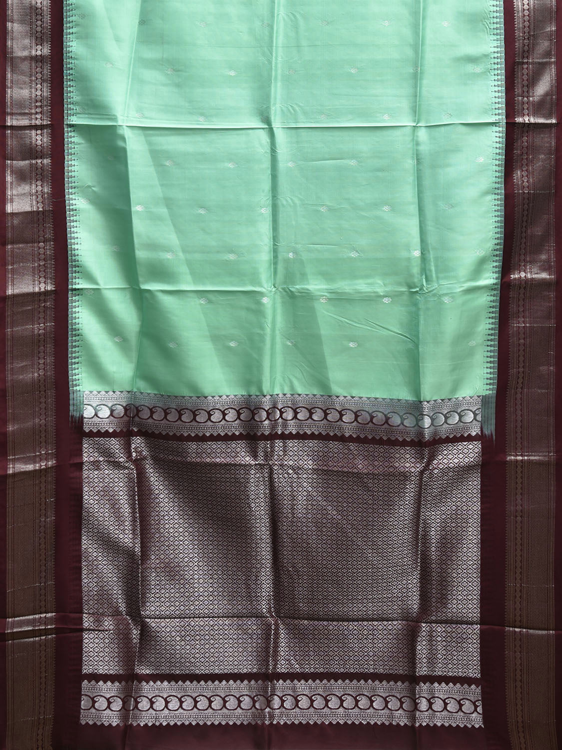 Turquoise and Maroon Gadwal Silk Saree with Border and Mango Pallu Design g0489