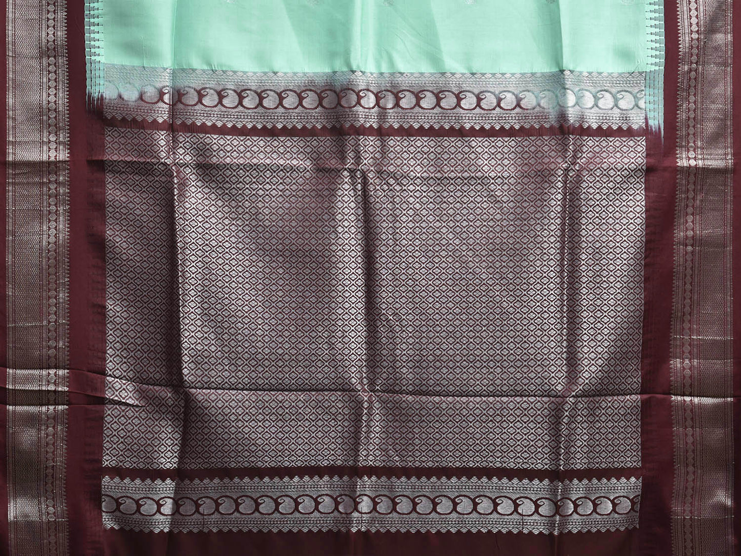 Turquoise and Maroon Gadwal Silk Saree with Border and Mango Pallu Design g0489