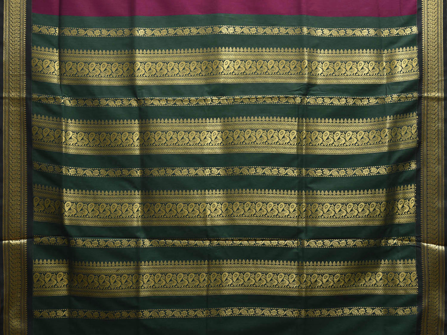 Wine and Green Gadwal Cotton Viscose Saree with Border and Pallu Design g0492