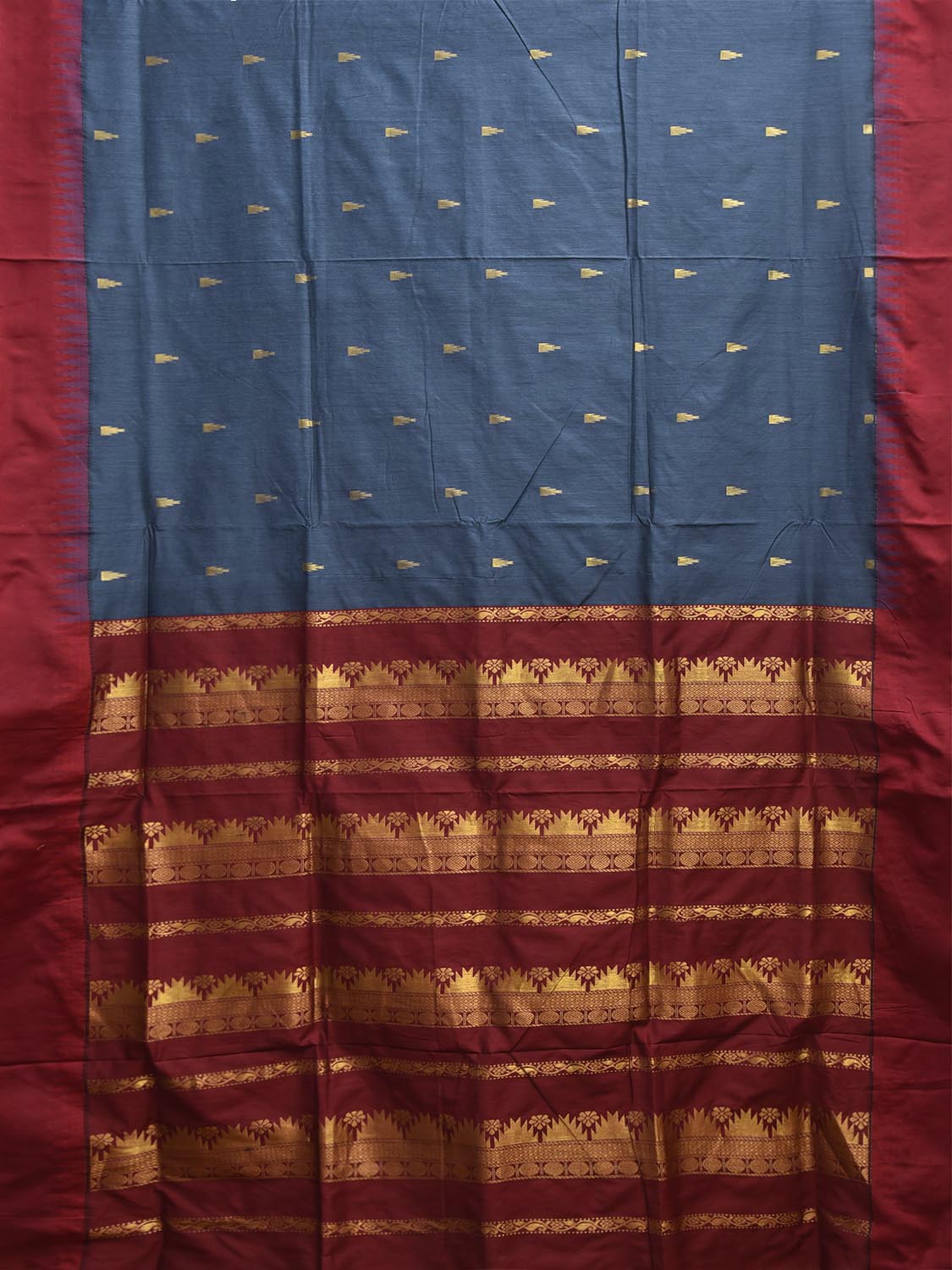 Teal and Maroon Gadwal Cotton Viscose Saree with Pallu and Temple Border Design No Blouse g0493