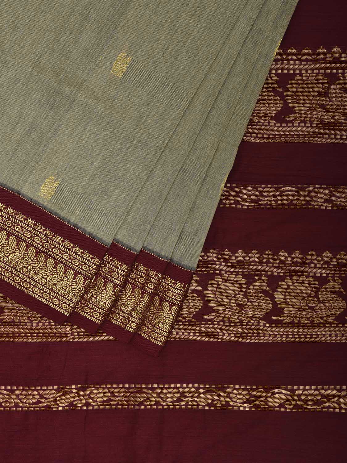 Sea Green and Maroon Gadwal Cotton Viscose Saree with Pallu and Border Design g0494