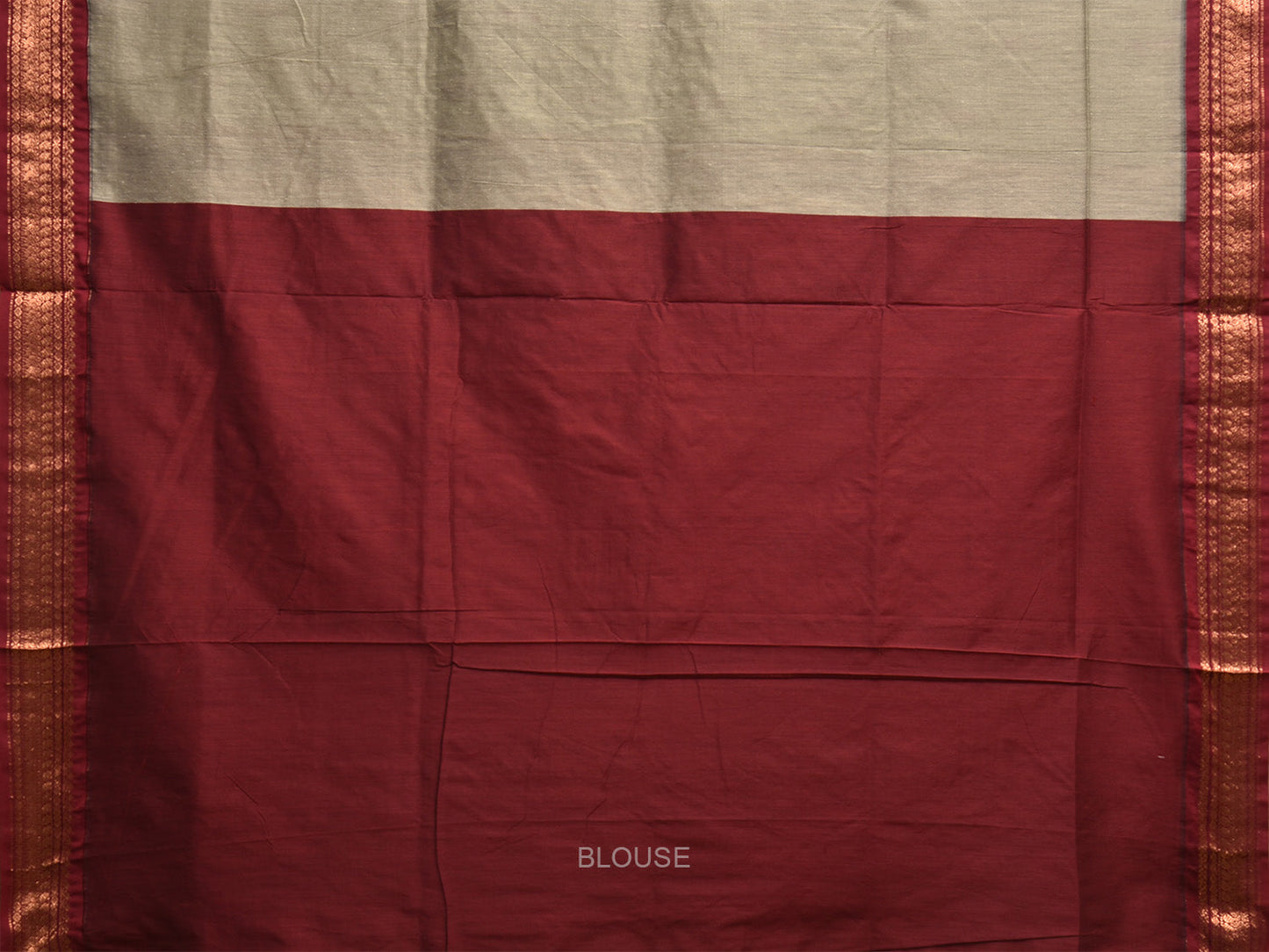 Light Grey and Dark Red Gadwal Cotton Viscose Saree with Pallu and Border Design g0498