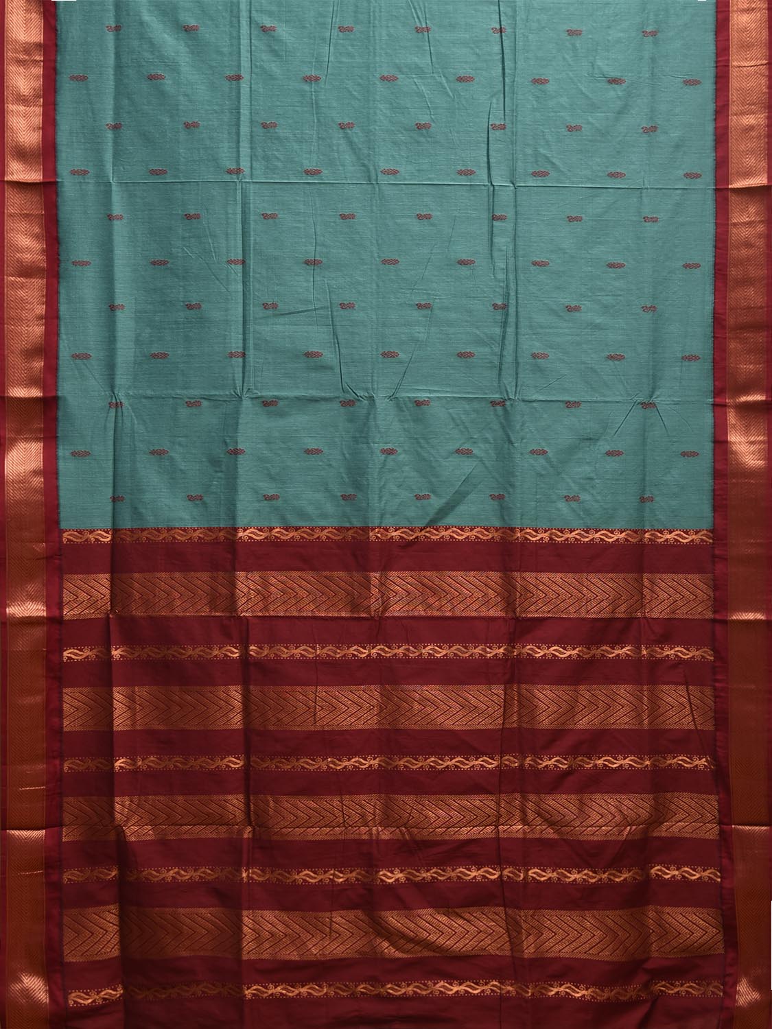 Turquoise and Maroon Gadwal Cotton Viscose Saree with Pallu and Border Design g0499