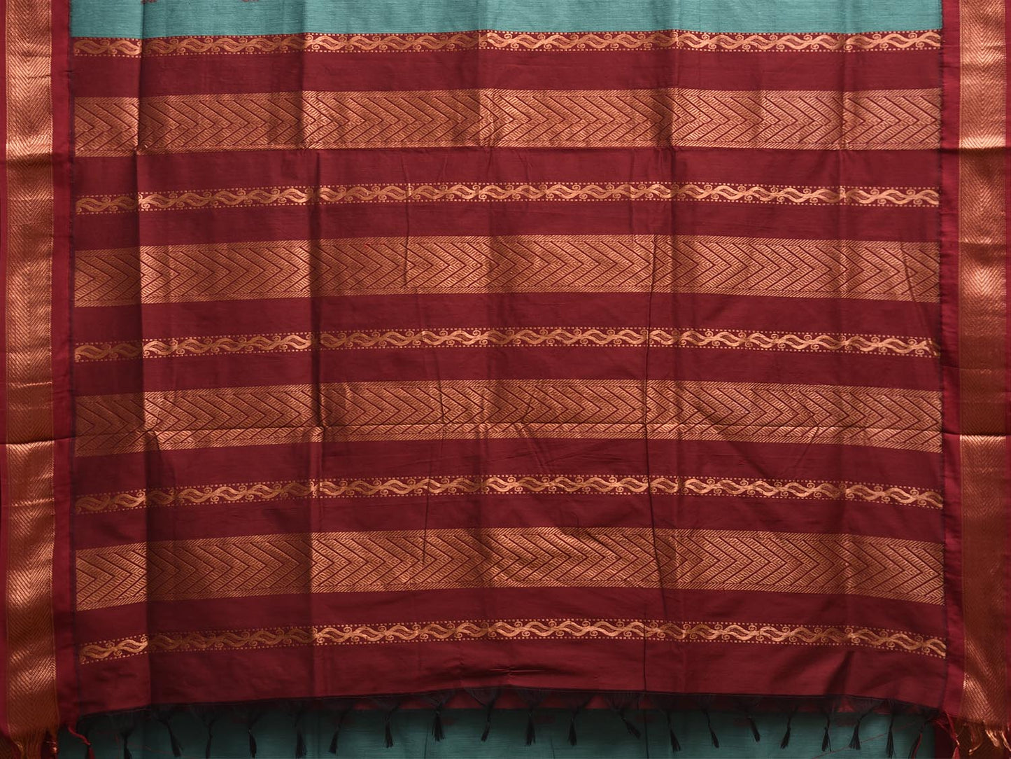 Turquoise and Maroon Gadwal Cotton Viscose Saree with Pallu and Border Design g0499