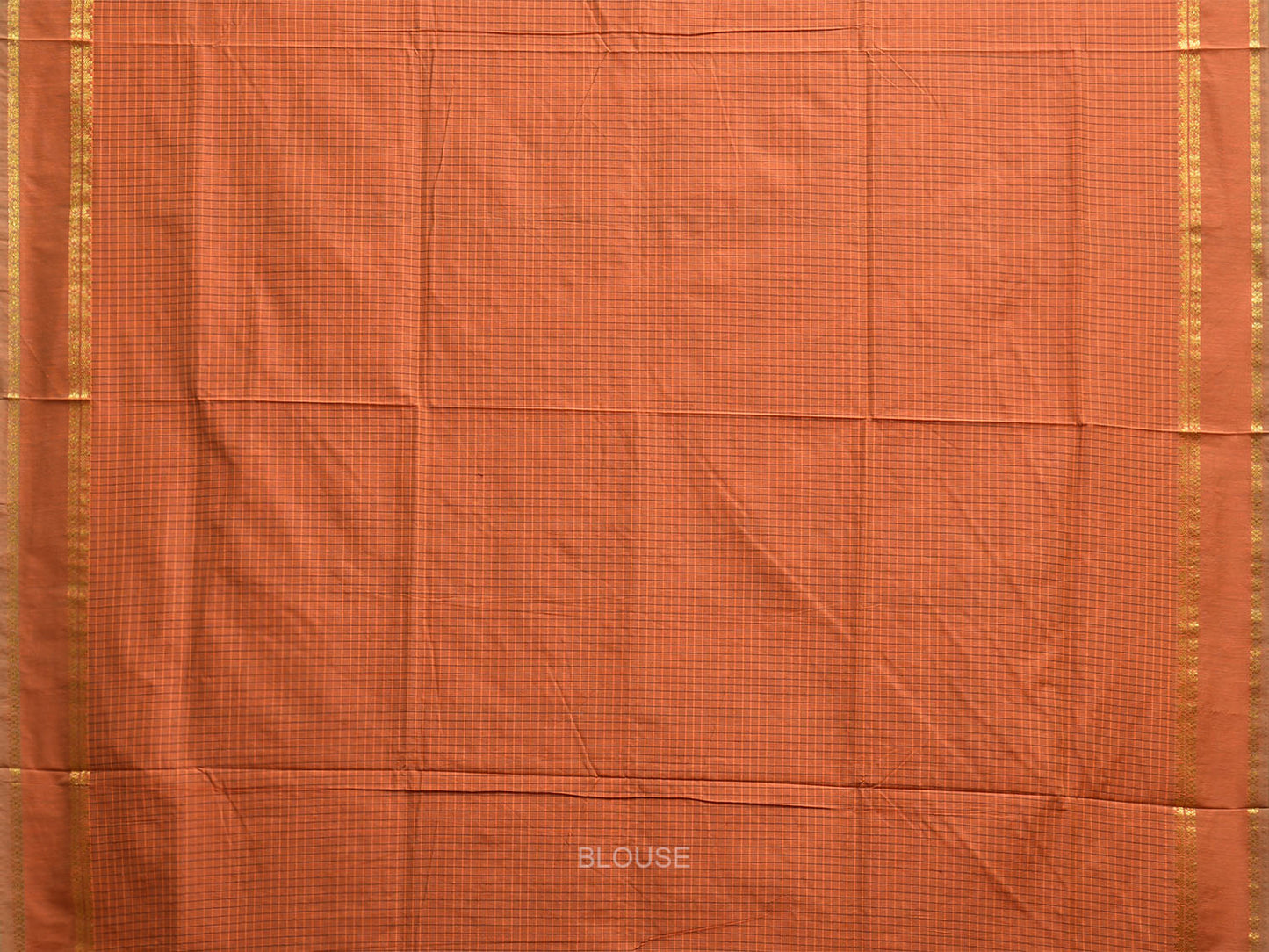 Dark Orange Gadwal Cotton Viscose Saree with Checks and Border Design g0501