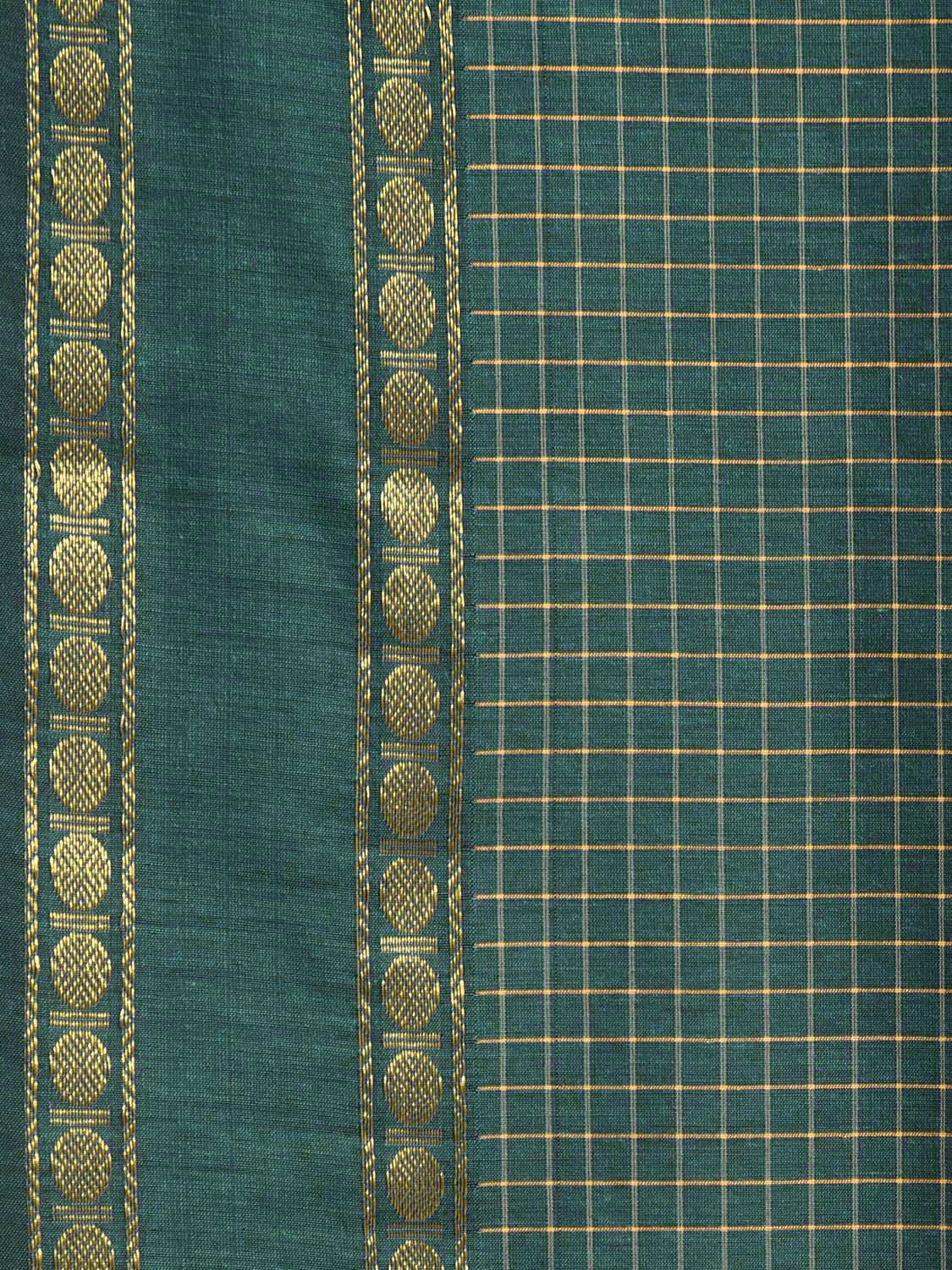 Dark Green Gadwal Cotton Viscose Saree with Checks and Border Design g0502