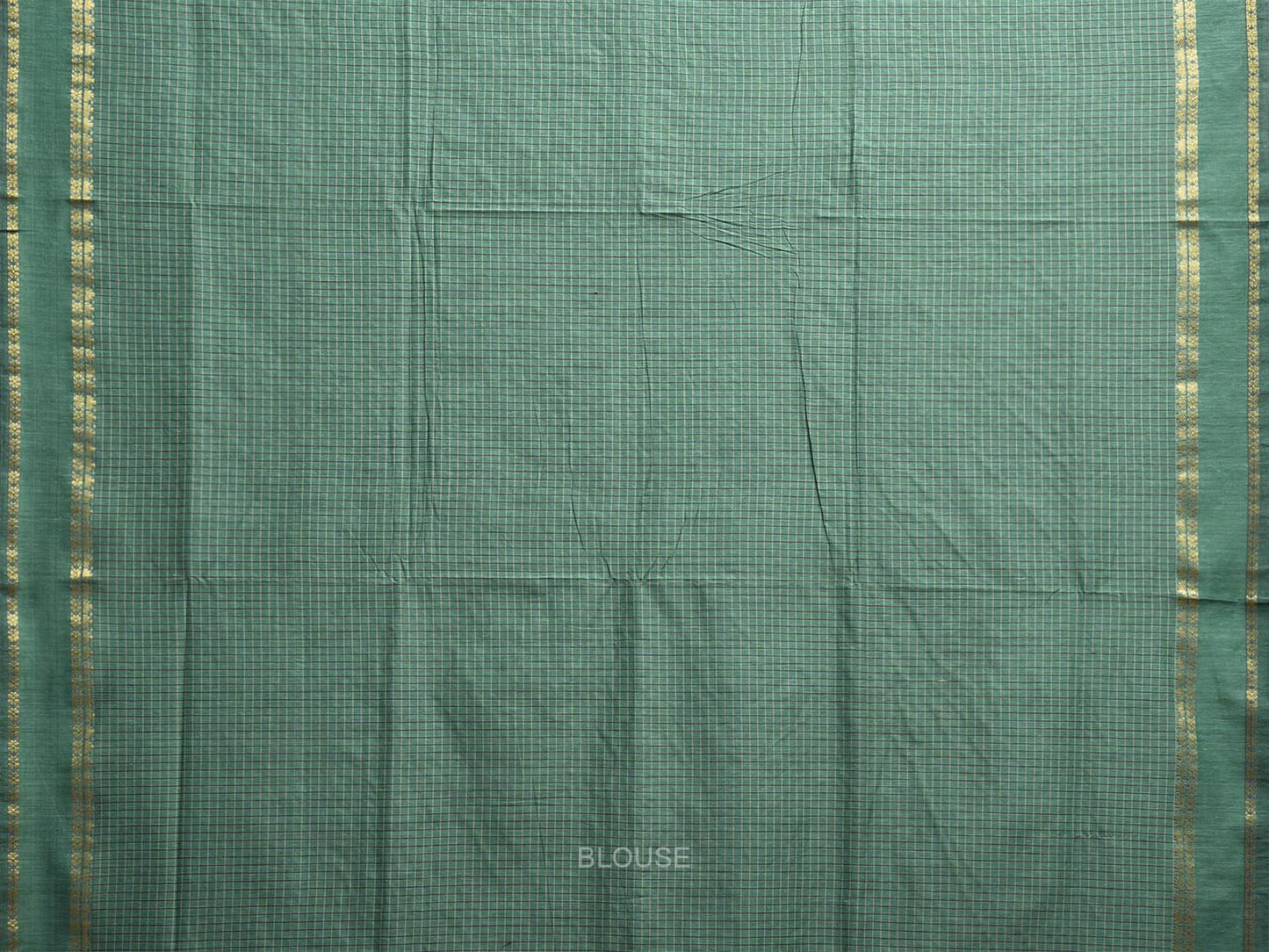 Green Gadwal Cotton Viscose Saree with Checks and Border Design g0504