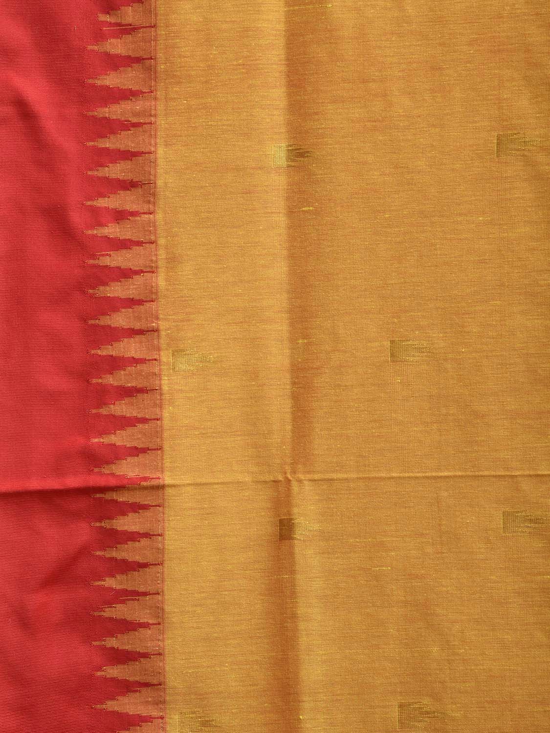 Orange and Red Gadwal Cotton Viscose Saree with Pallu and Temple Border Design No Blouse g0506