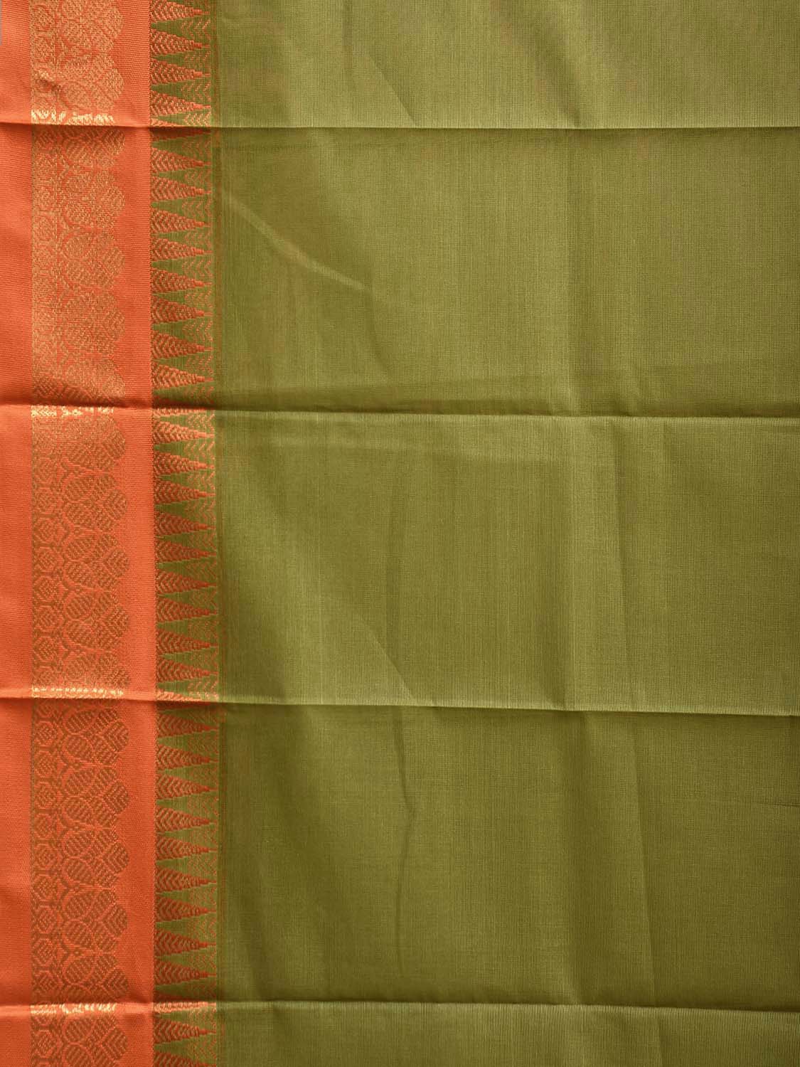 Green and Orange Gadwal Cotton Viscose Plain Saree with Contrast Pallu Design No Blouse g0515