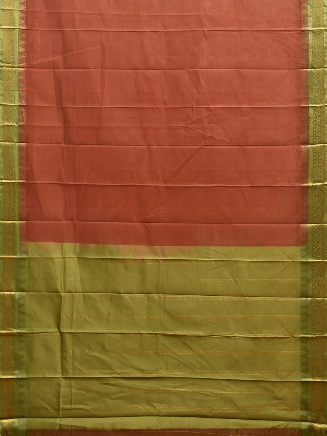 Rust and Green Gadwal Cotton Viscose Plain Saree with Contrast Pallu Design No Blouse g0517