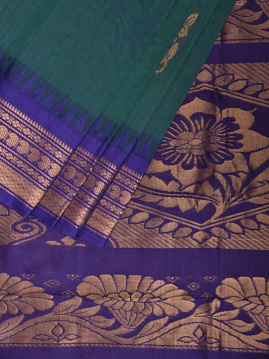 Teal and Dark Blue Gadwal Cotton Viscose Saree with Border and Pallu Design No Blouse g0518