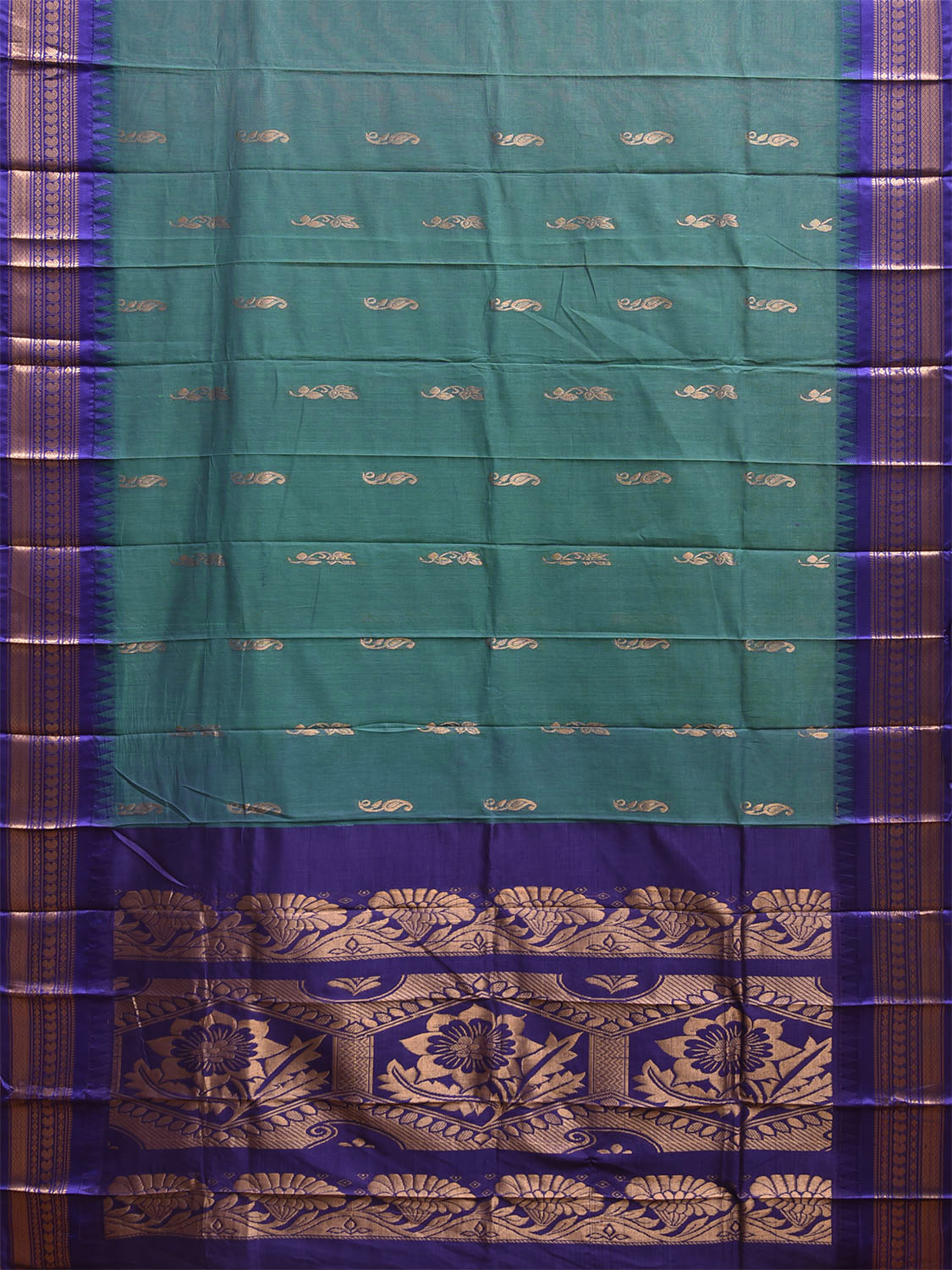 Teal and Dark Blue Gadwal Cotton Viscose Saree with Border and Pallu Design No Blouse g0518