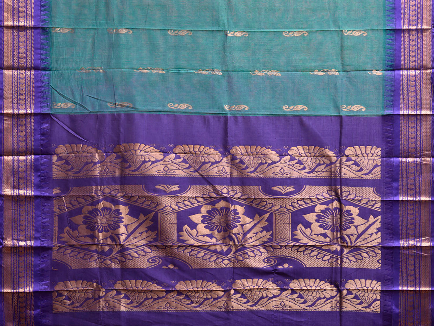 Teal and Dark Blue Gadwal Cotton Viscose Saree with Border and Pallu Design No Blouse g0518