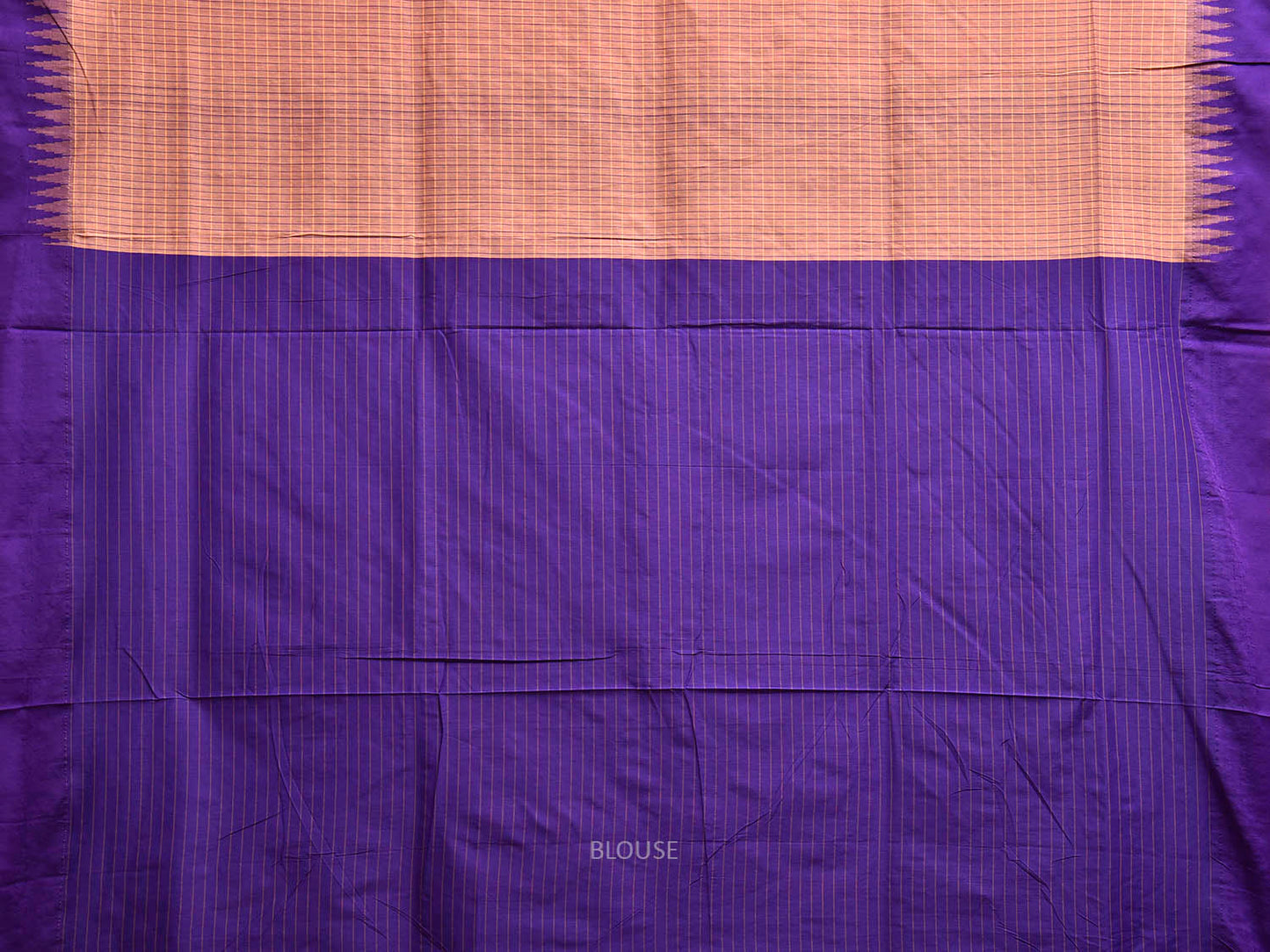 Light Peach and Indigo Gadwal Cotton Viscose Saree with Checks and Pallu Design g0523