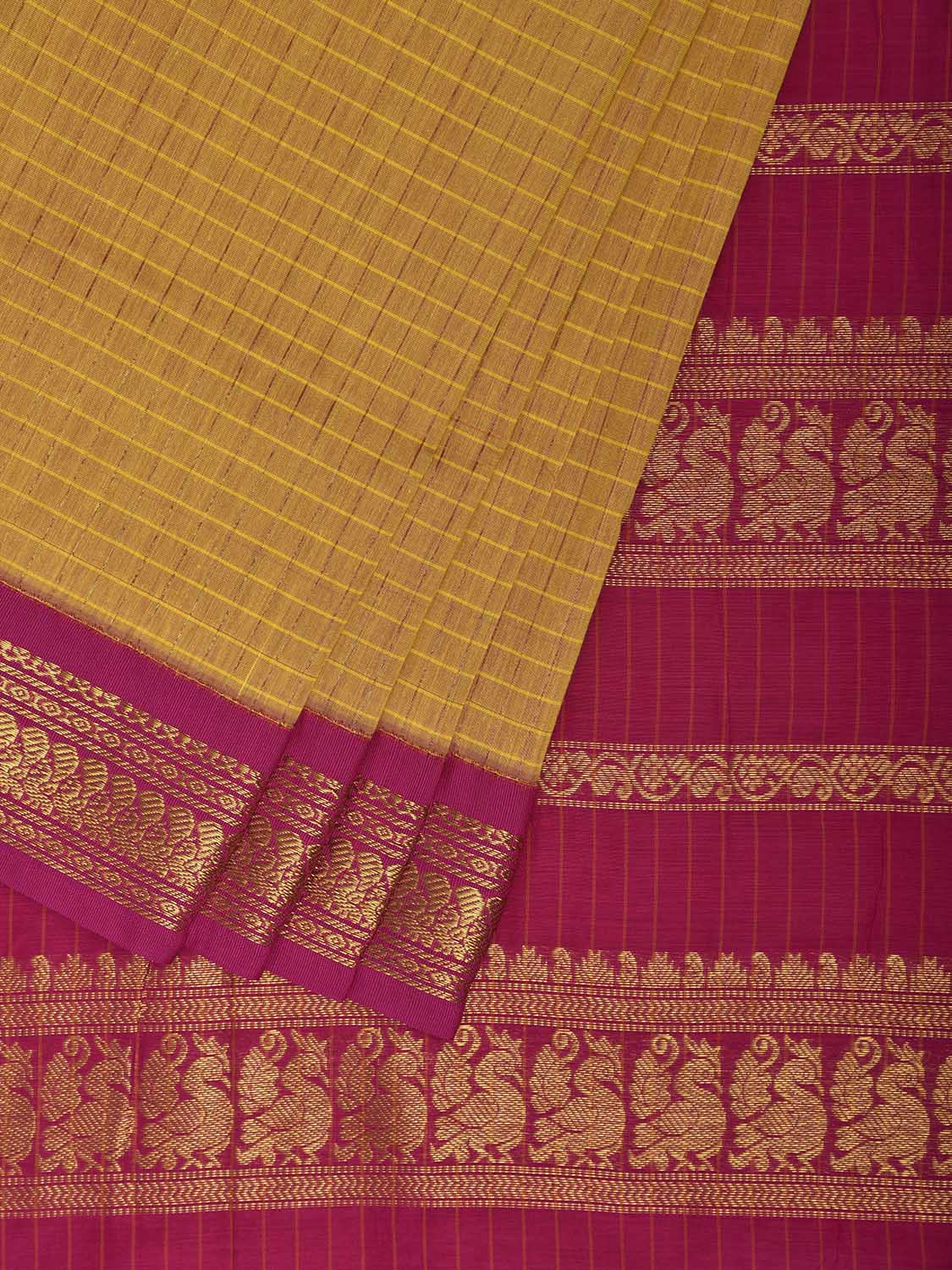 Yellow and Pink Gadwal Cotton Viscose Saree with Checks and Pallu Design g0524