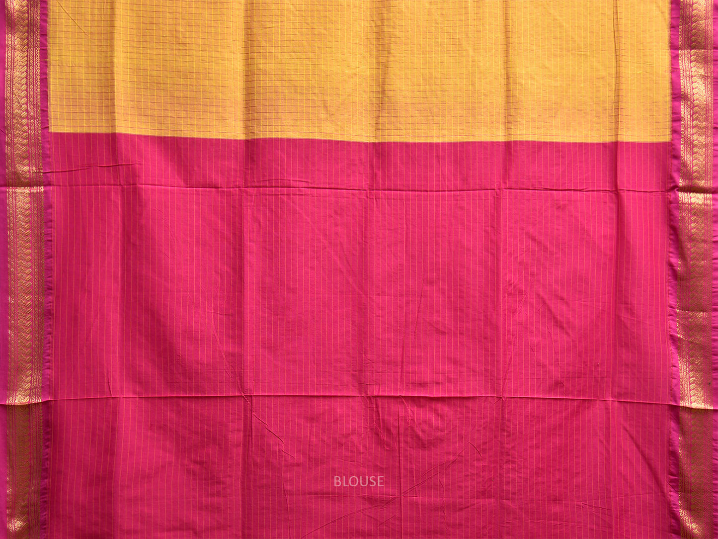 Yellow and Pink Gadwal Cotton Viscose Saree with Checks and Pallu Design g0524
