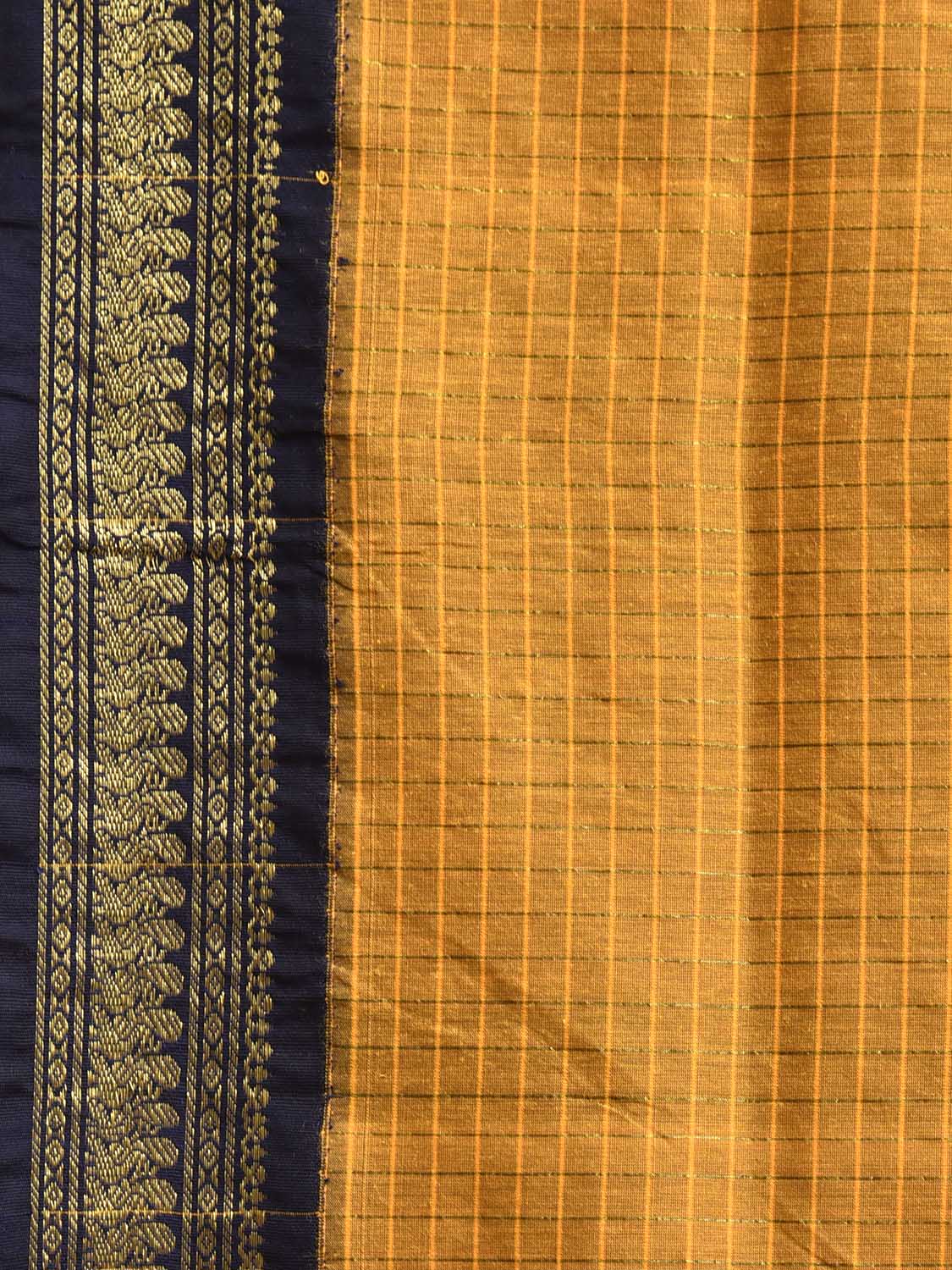 Yellow and Navy Gadwal Cotton Viscose Saree with Checks and Pallu Design g0528