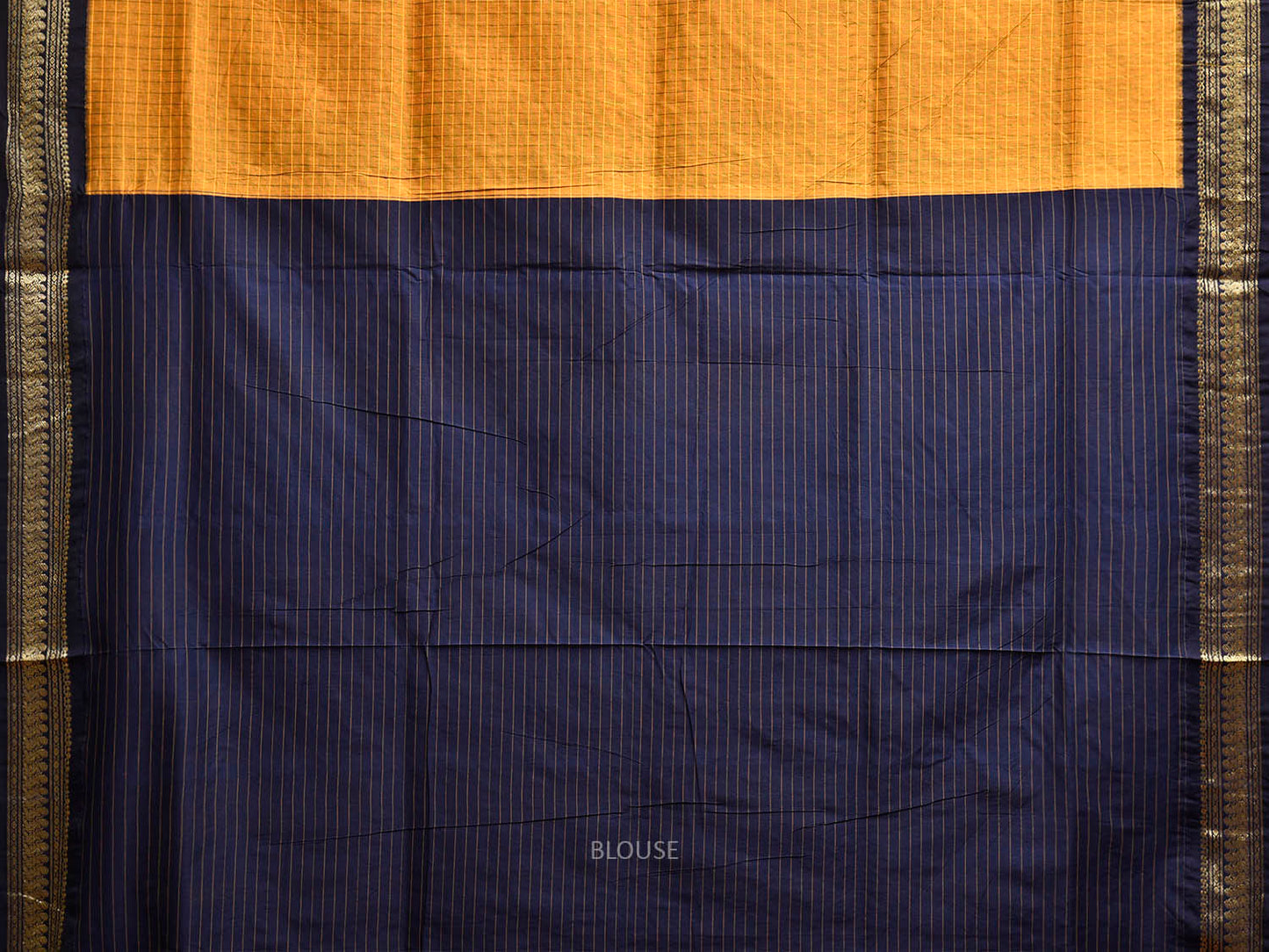 Yellow and Navy Gadwal Cotton Viscose Saree with Checks and Pallu Design g0528