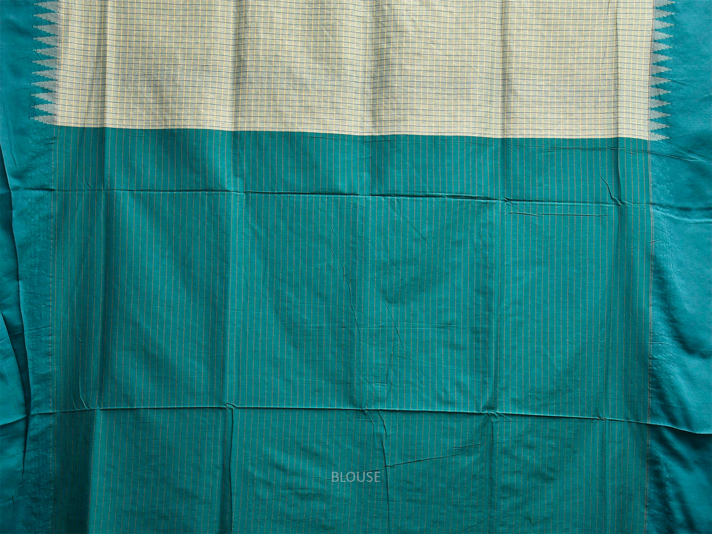 Sea Green and Teal Gadwal Cotton Viscose Saree with Checks and Pallu Design g0529