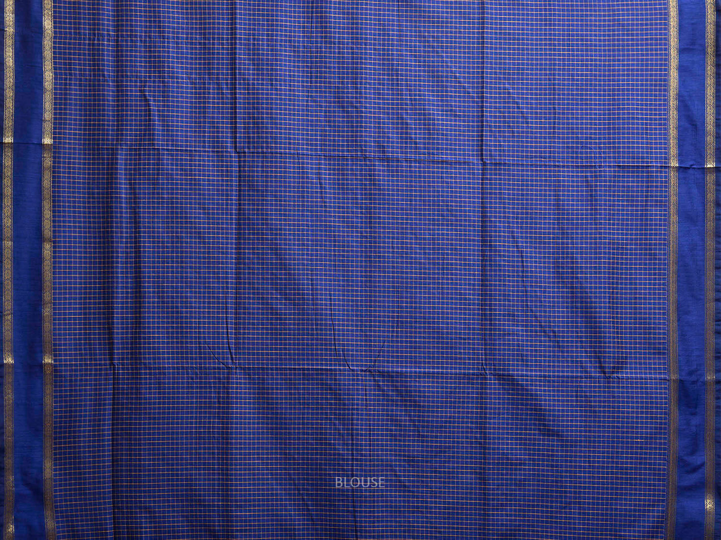 Dark Blue Gadwal Cotton Viscose Saree with Checks and Strips Pallu Design g0532