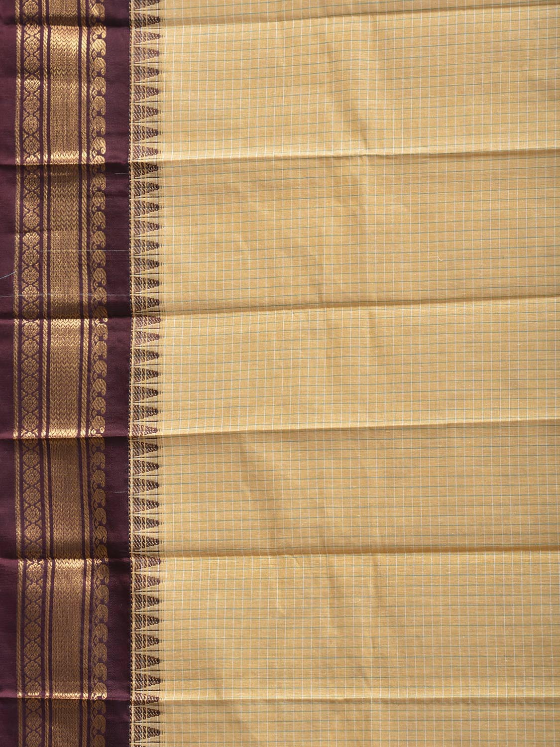Light Yellow and Brown Gadwal Cotton Viscose Saree with Checks and Pallu Design No Blouse g0537
