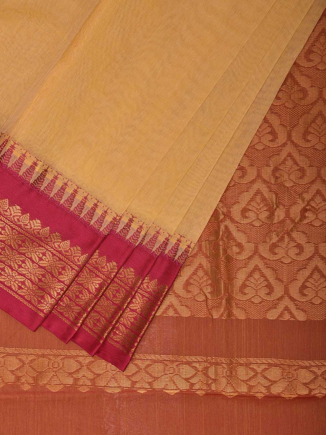 Light Yellow and Pink Gadwal Cotton Viscose Saree with Border and Pallu Design g0539