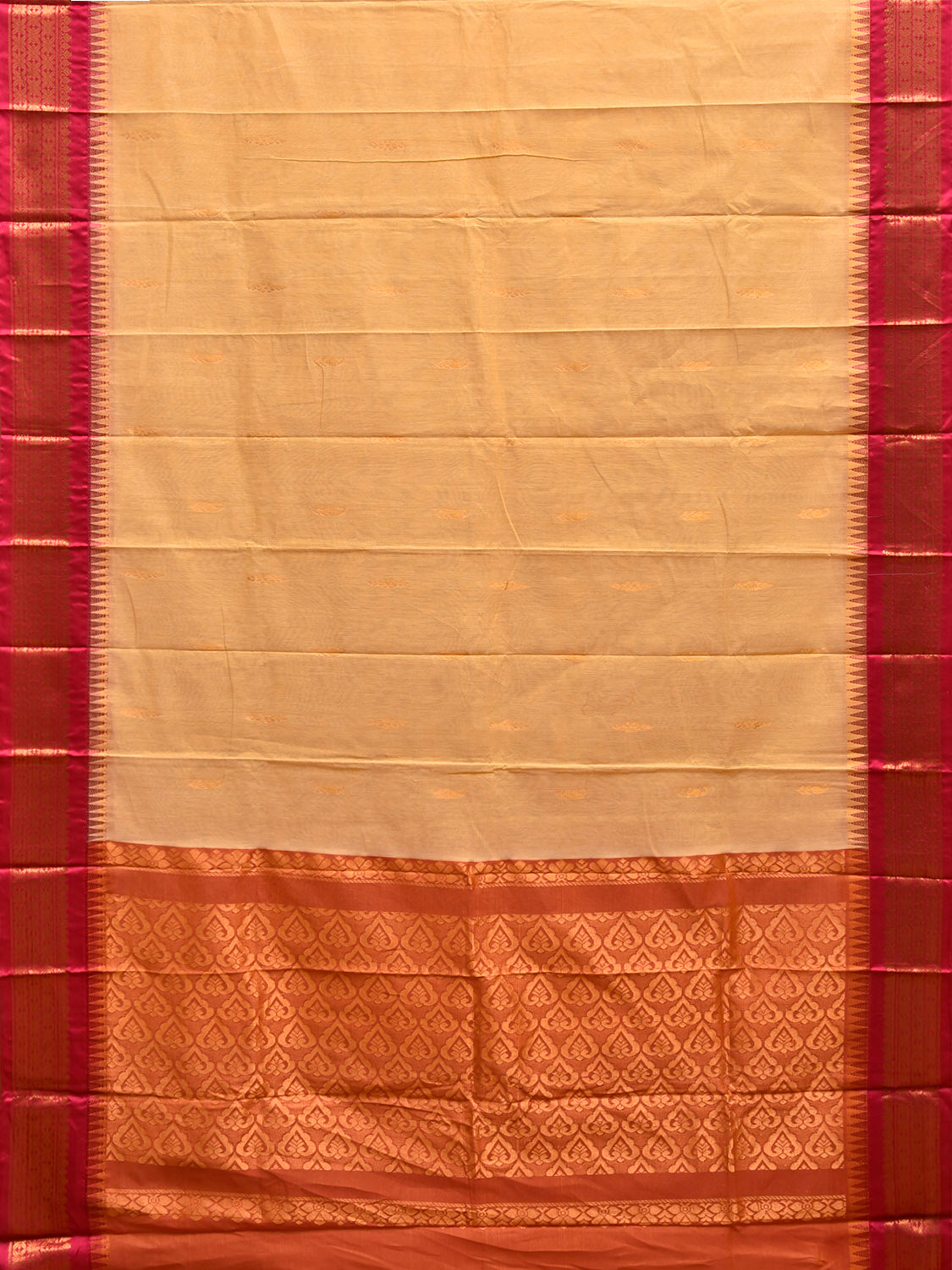 Light Yellow and Pink Gadwal Cotton Viscose Saree with Border and Pallu Design g0539