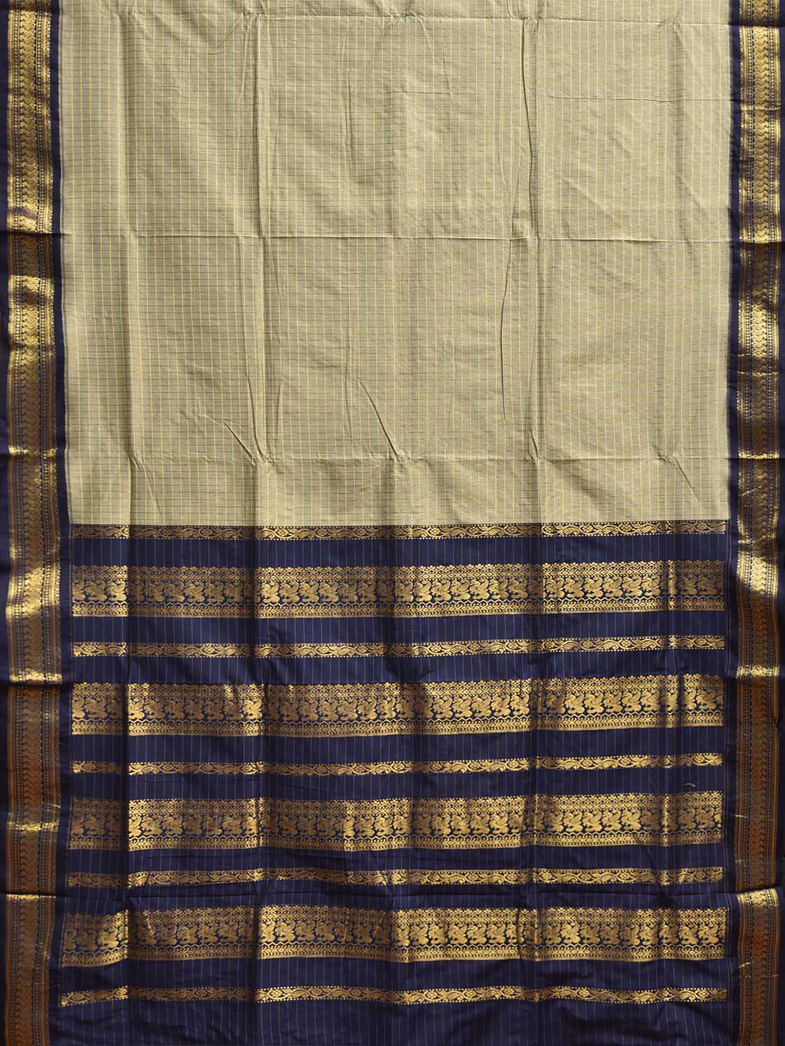 Sea Green and Navy Gadwal Cotton Viscose Saree with Checks and Pallu Design g0547