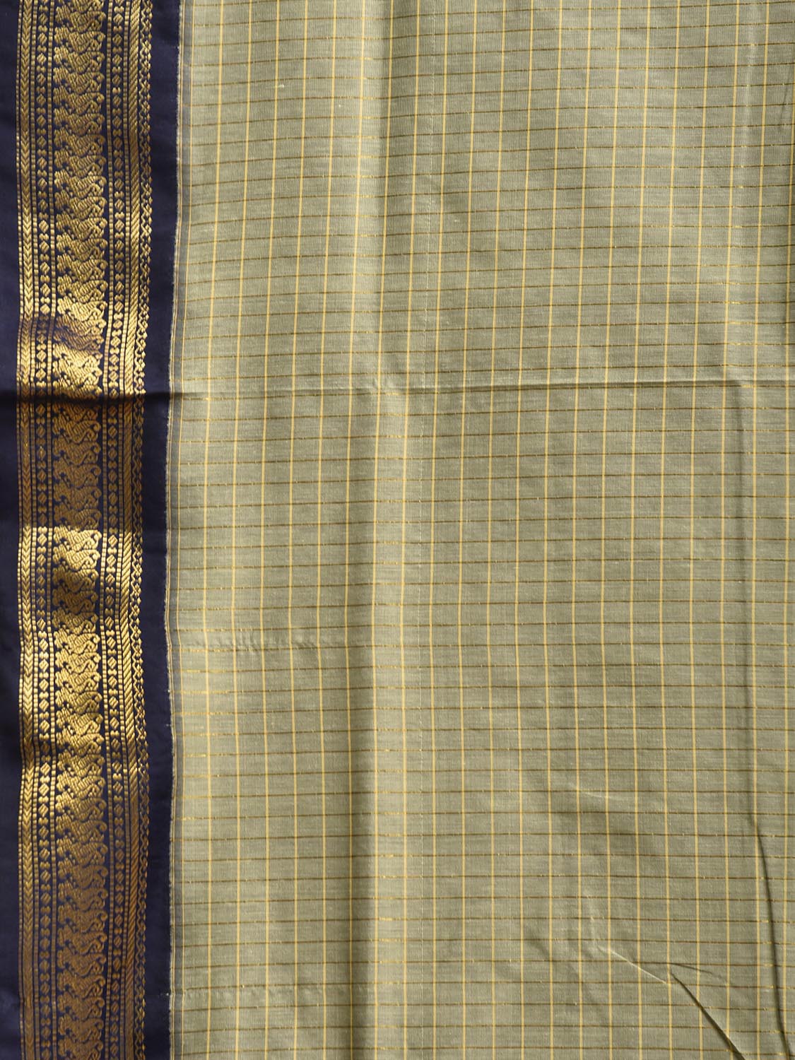 Sea Green and Navy Gadwal Cotton Viscose Saree with Checks and Pallu Design g0547