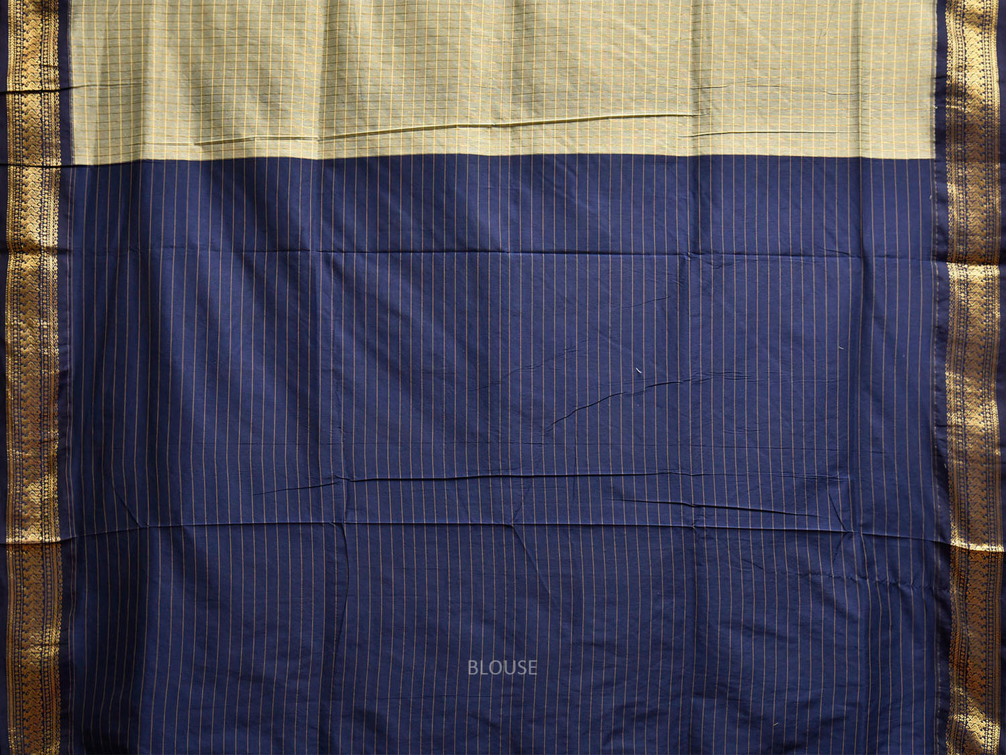 Sea Green and Navy Gadwal Cotton Viscose Saree with Checks and Pallu Design g0547