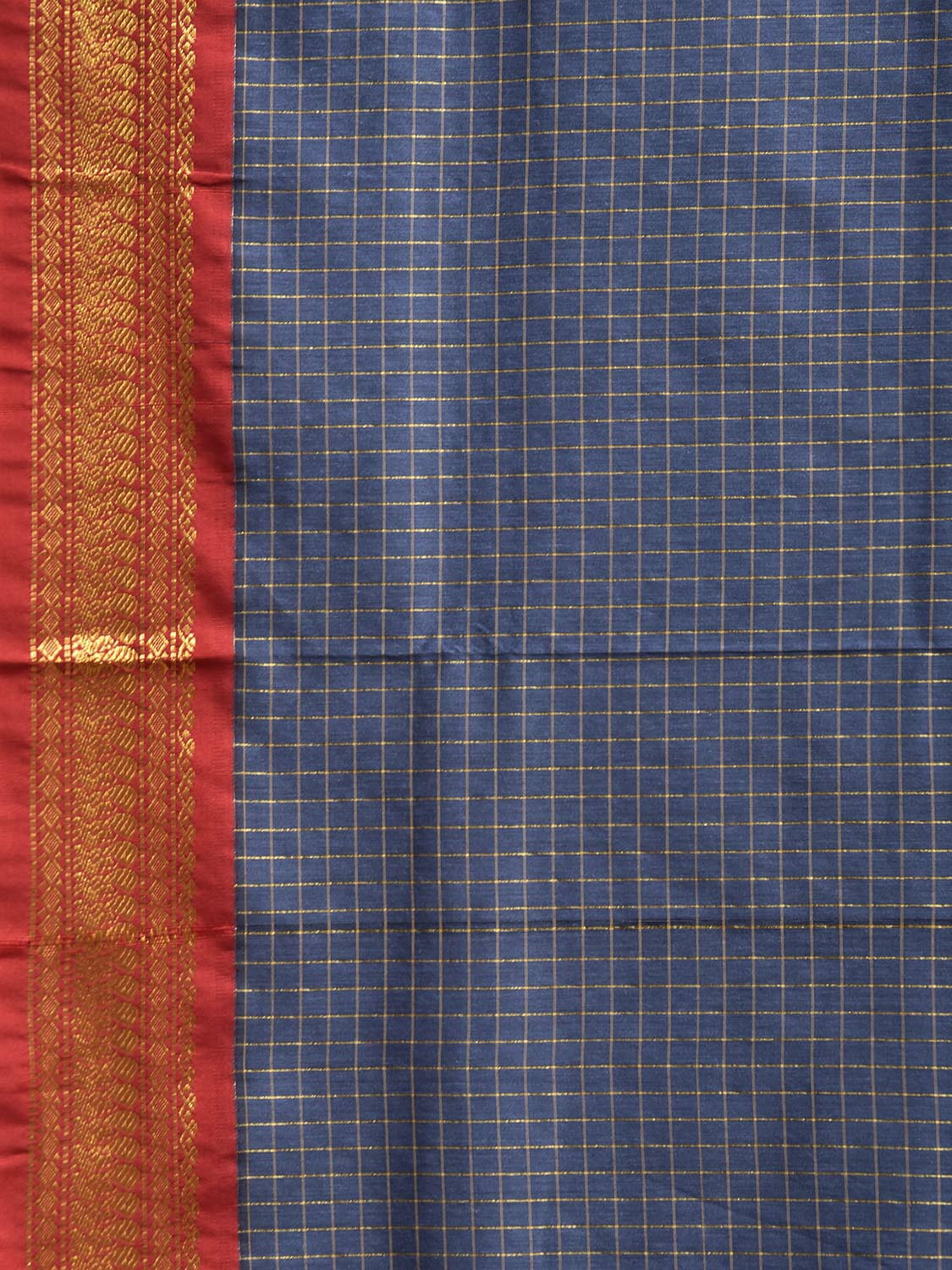 Teal and Dark Red Gadwal Cotton Viscose Saree with Checks and Pallu Design g0552